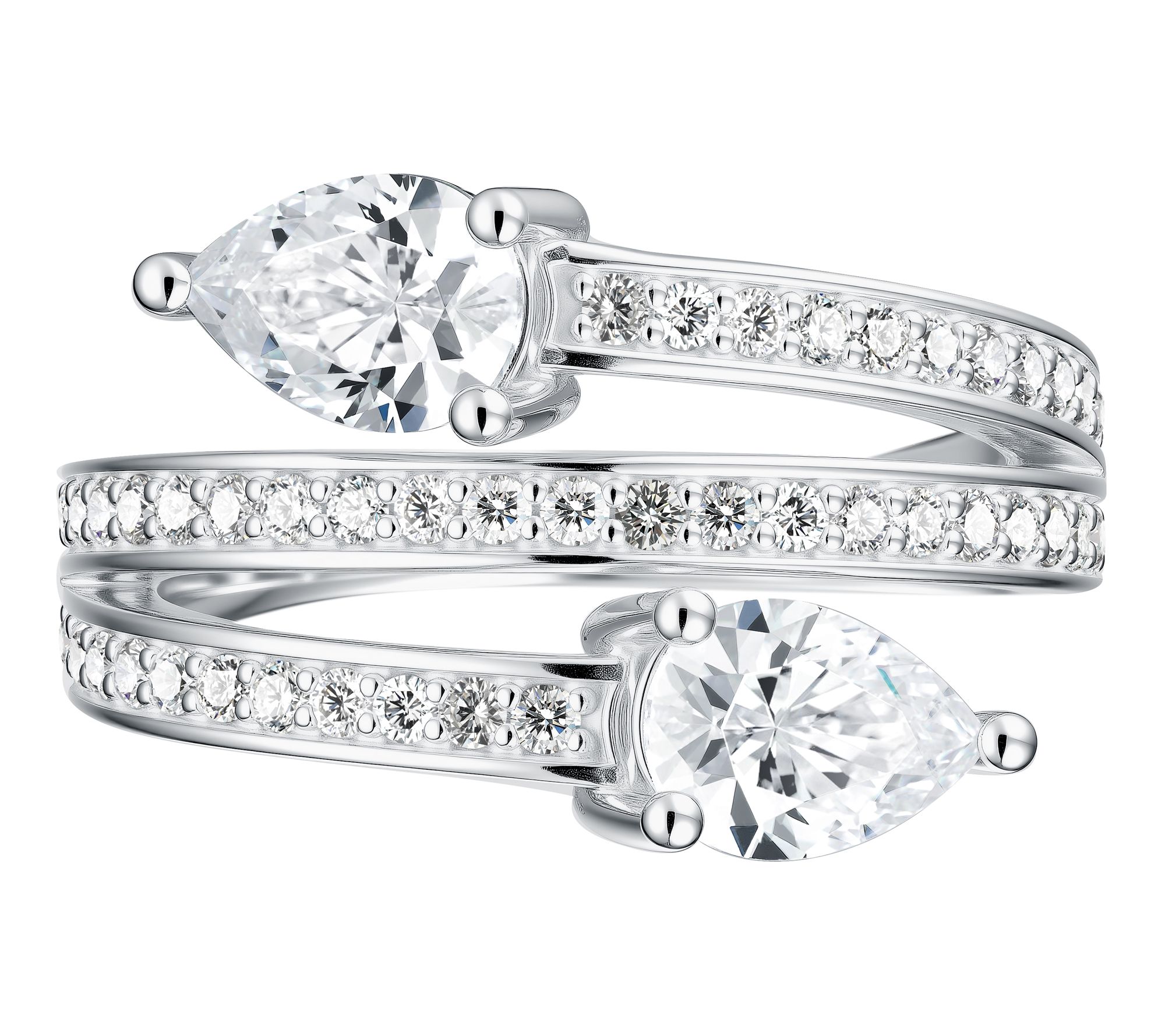 Diamonique 4.05 cttw Pear Cut Spiral Ring, Sterling Silver