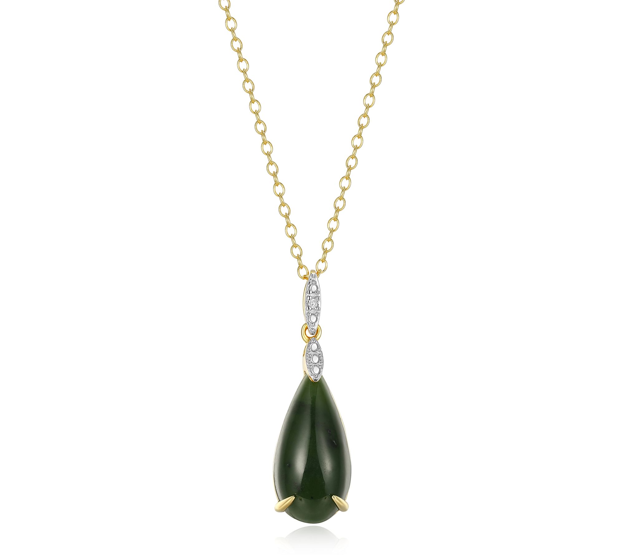 Dynasty Jade Pear Cut Pendant w/ Chain, 18K Plated