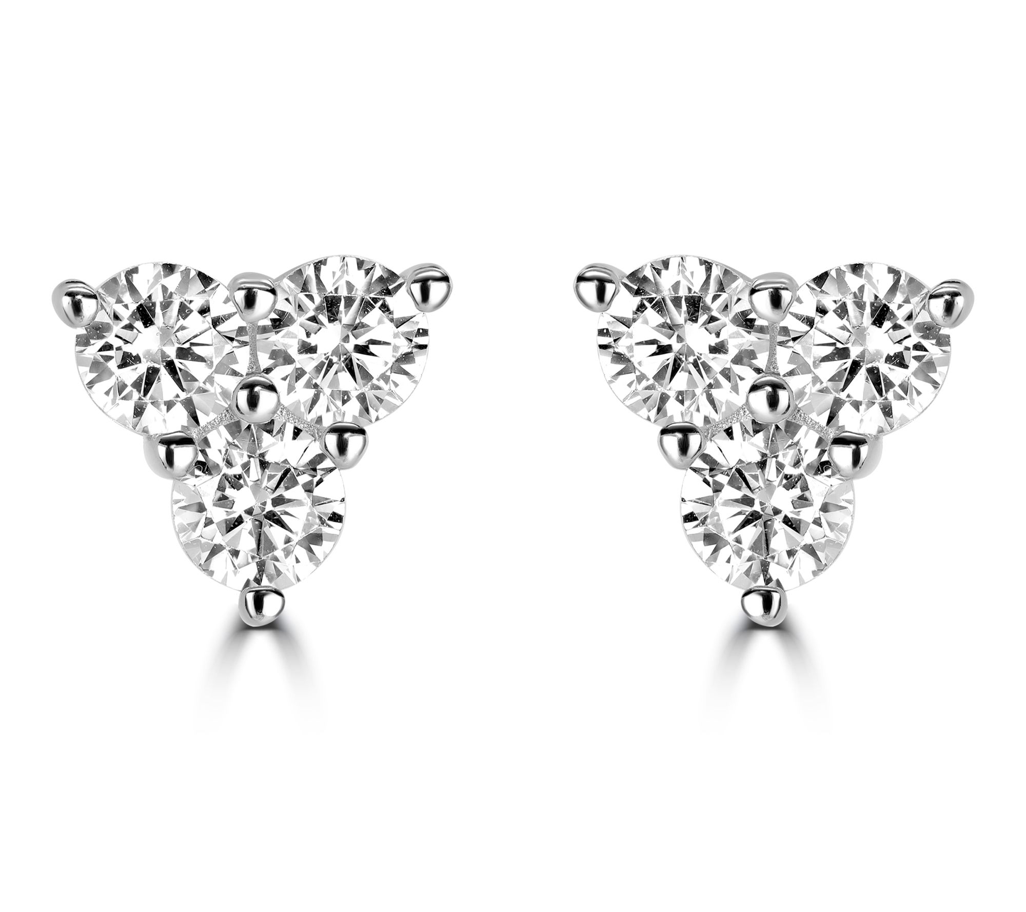 Diamonique x Kathy Levine Three Stone Stud Earrings, Sterling