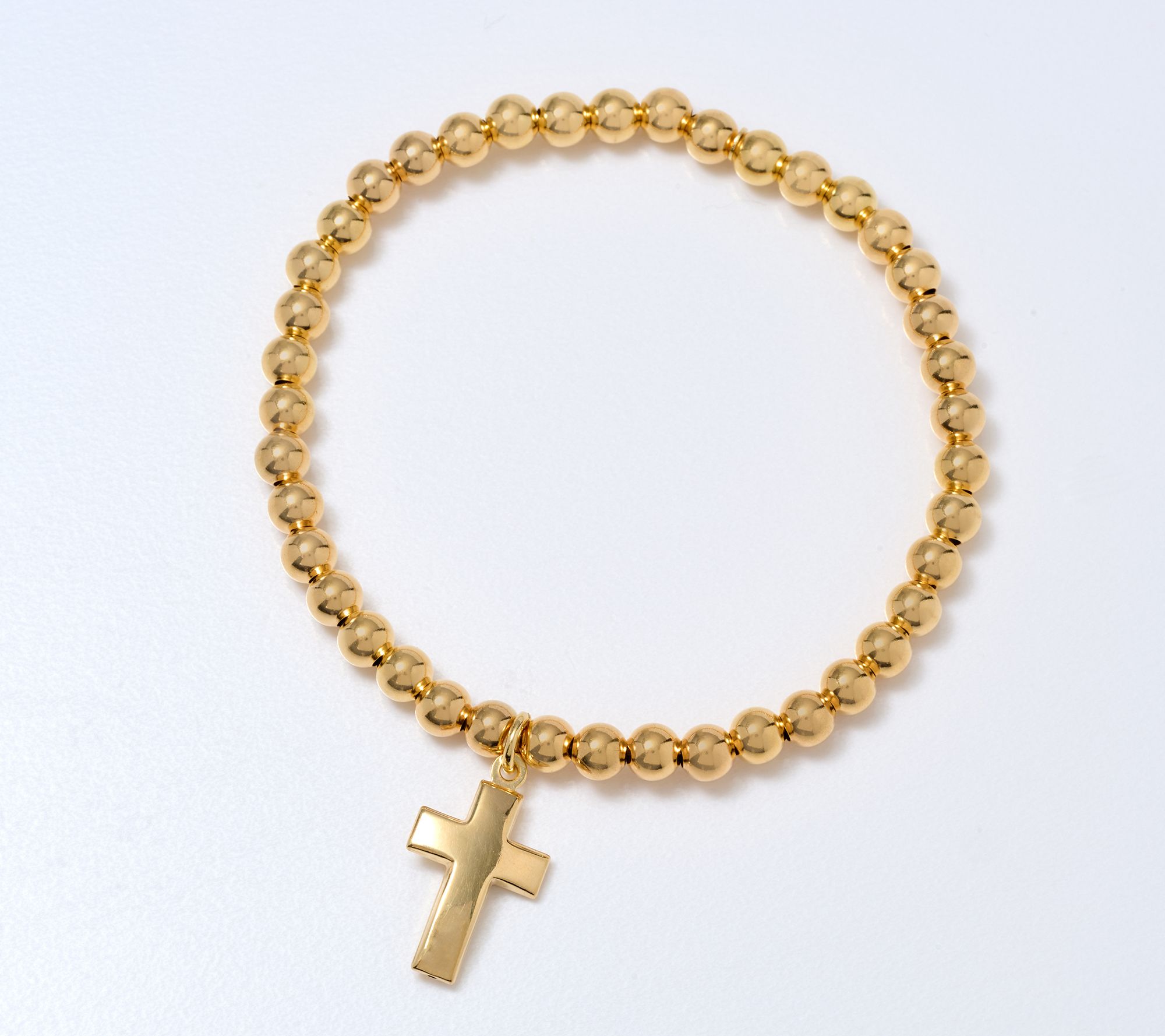 UltraFine 950 Silver Beaded Stretch Bracelet w/ Cross Pendant