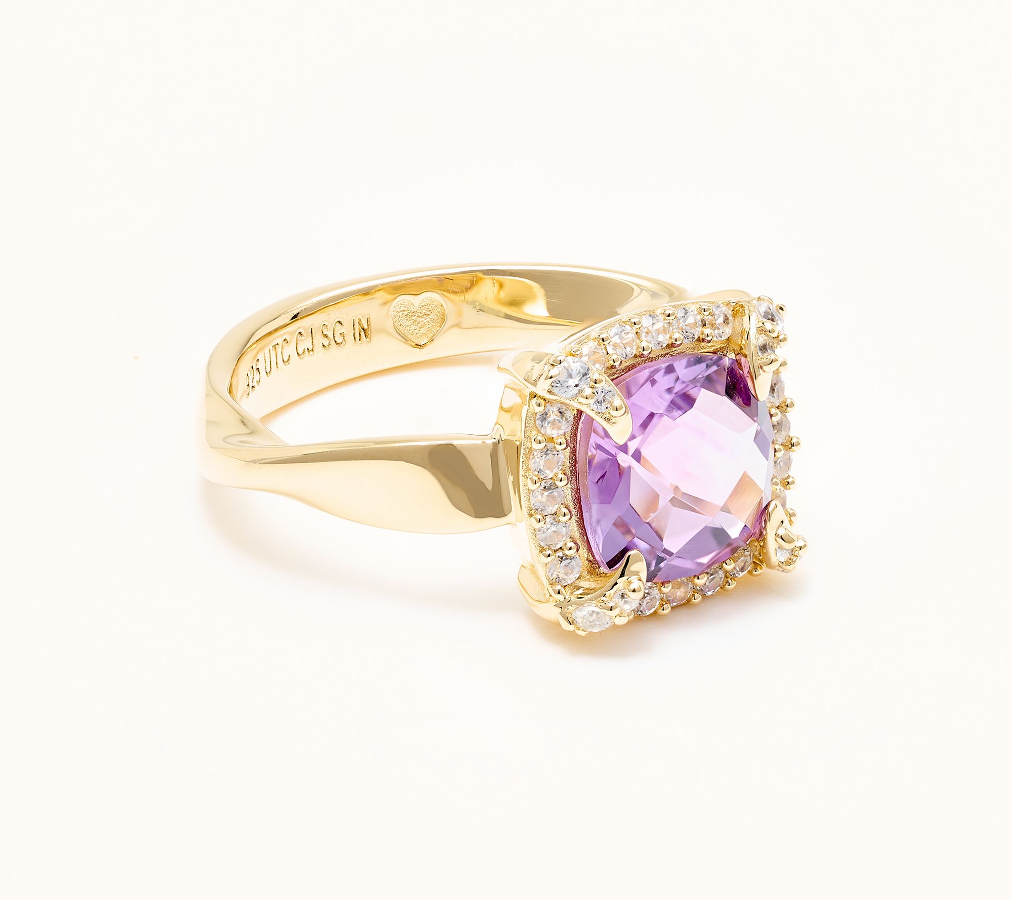 Christian James by Scott Grimes 14K Gold Clad Cushion Halo Gemstone Ring