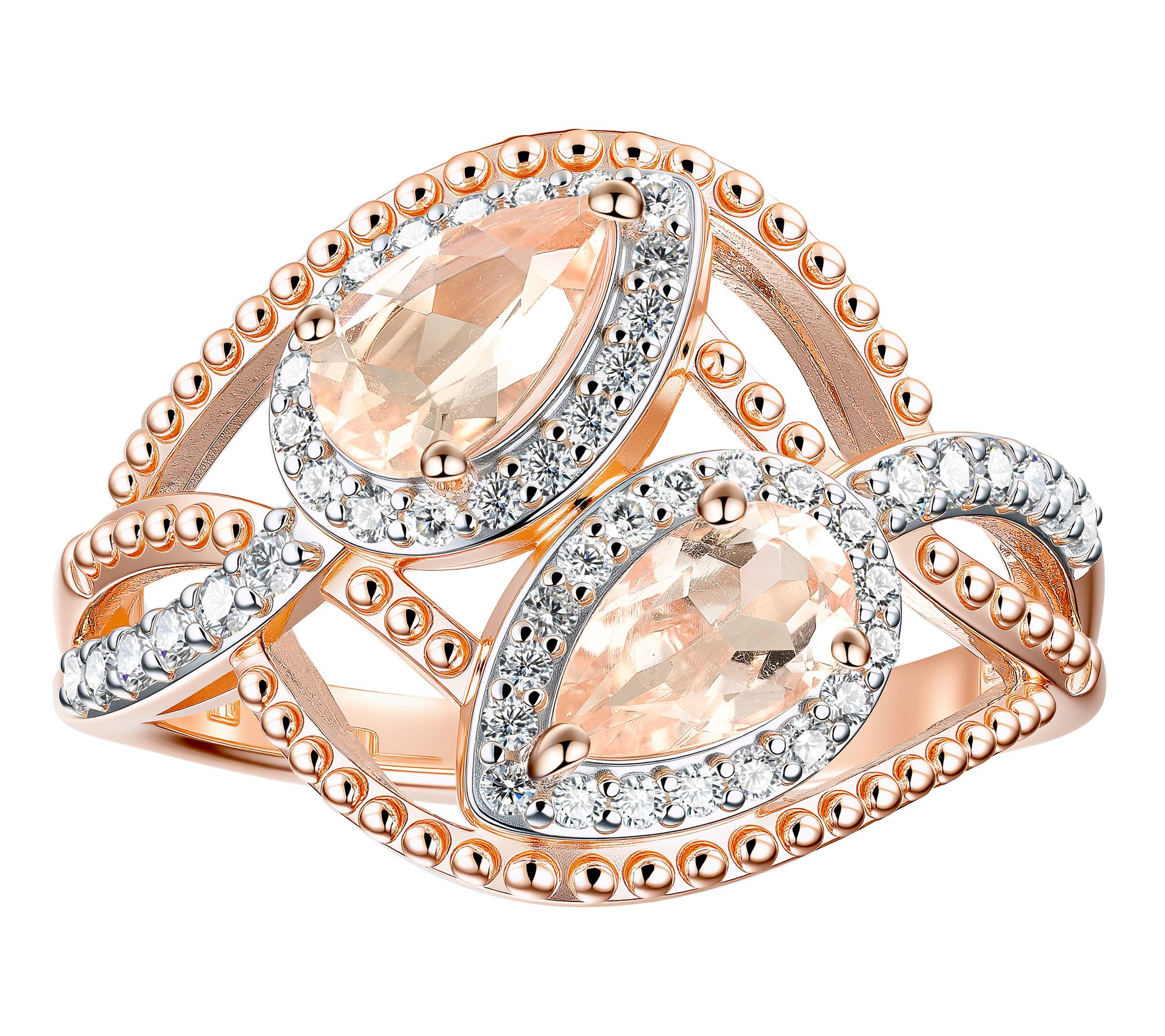 Affinity Gems Two-Tone Morganite Bypass Ring, Sterling Silver