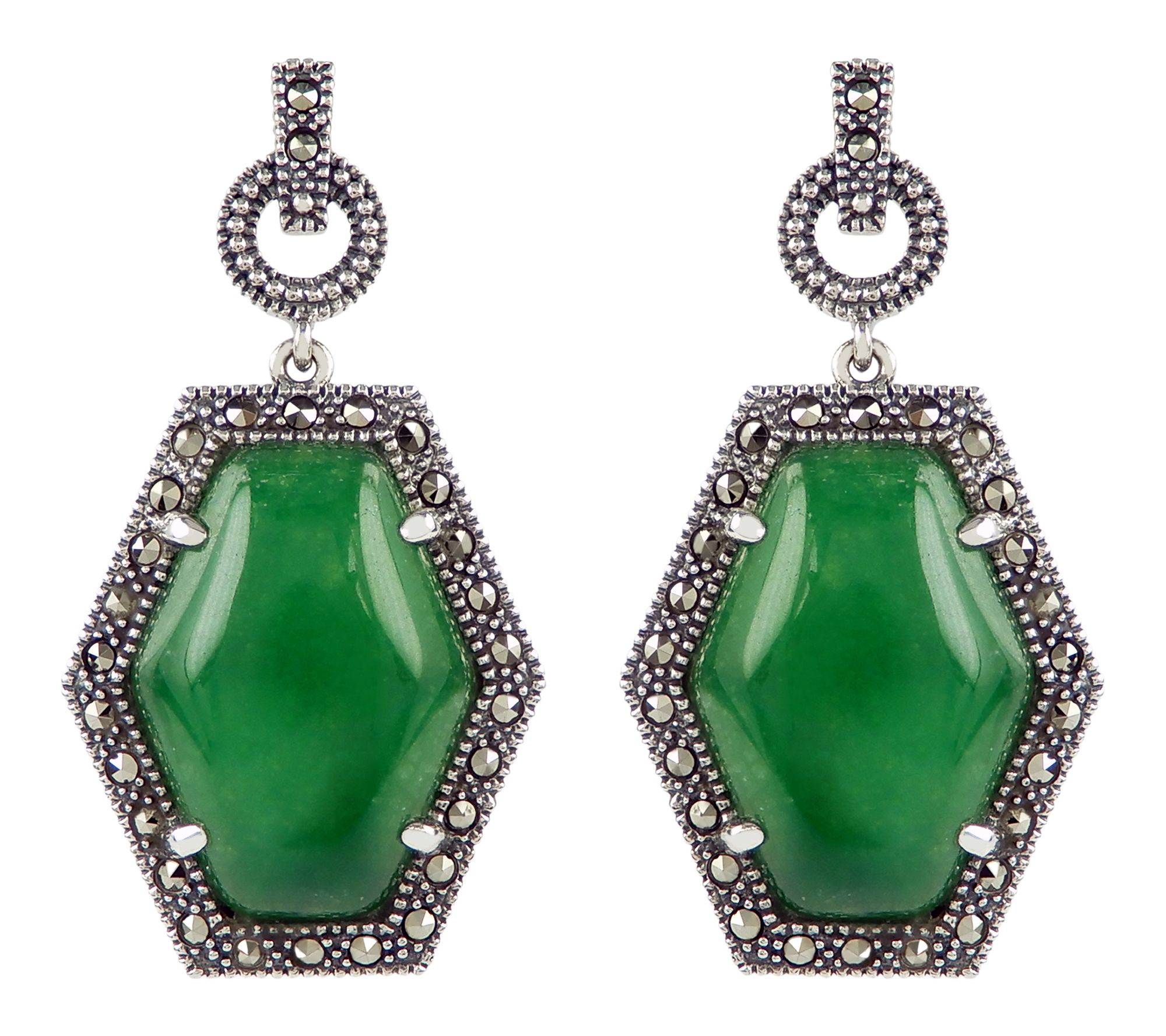 Suspicion Dyed Green Quartz & Marcasite Earrings, Sterling