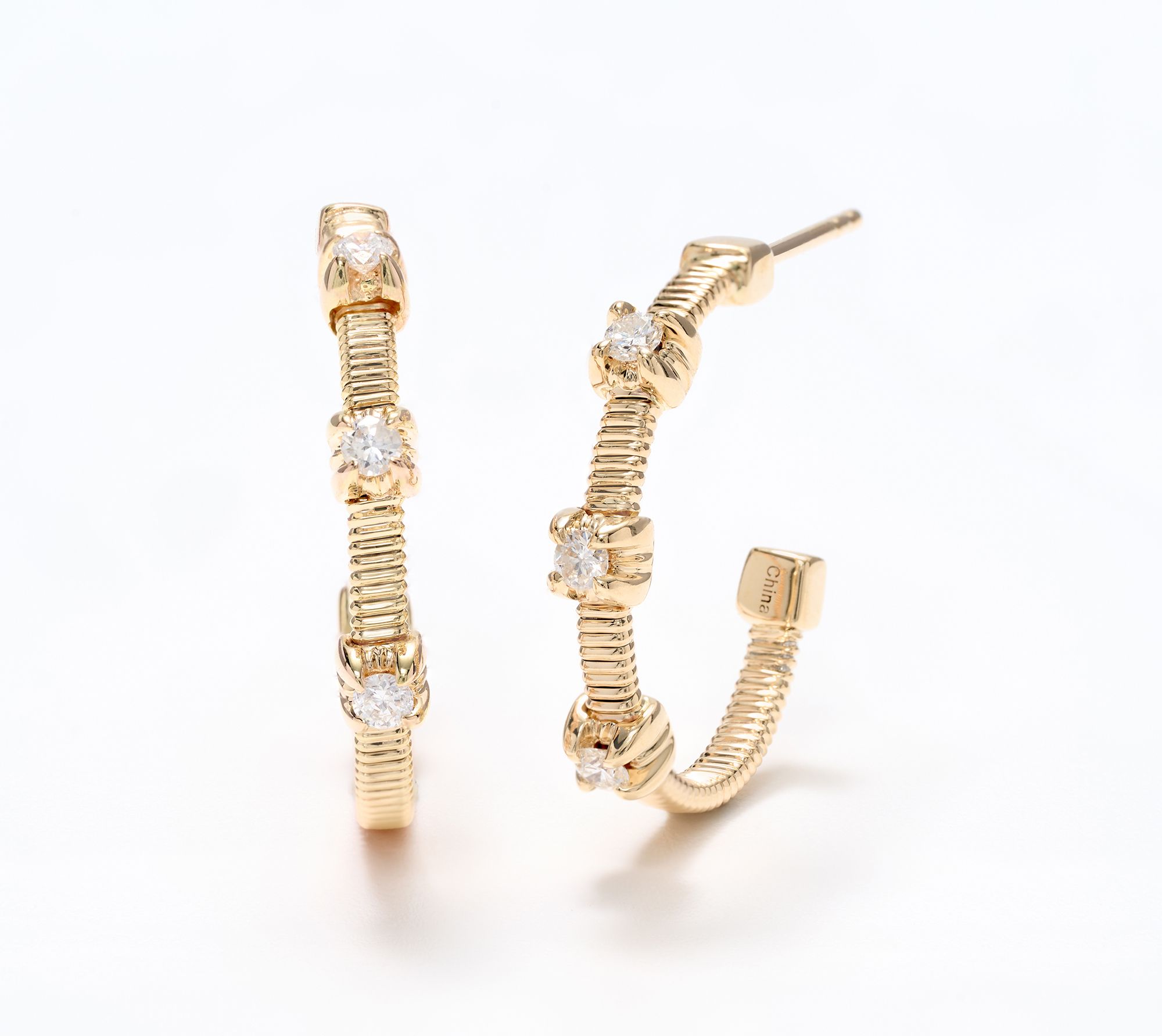 Affinity Diamonds 0.20 cttw Textured Station Half Hoops, 14k