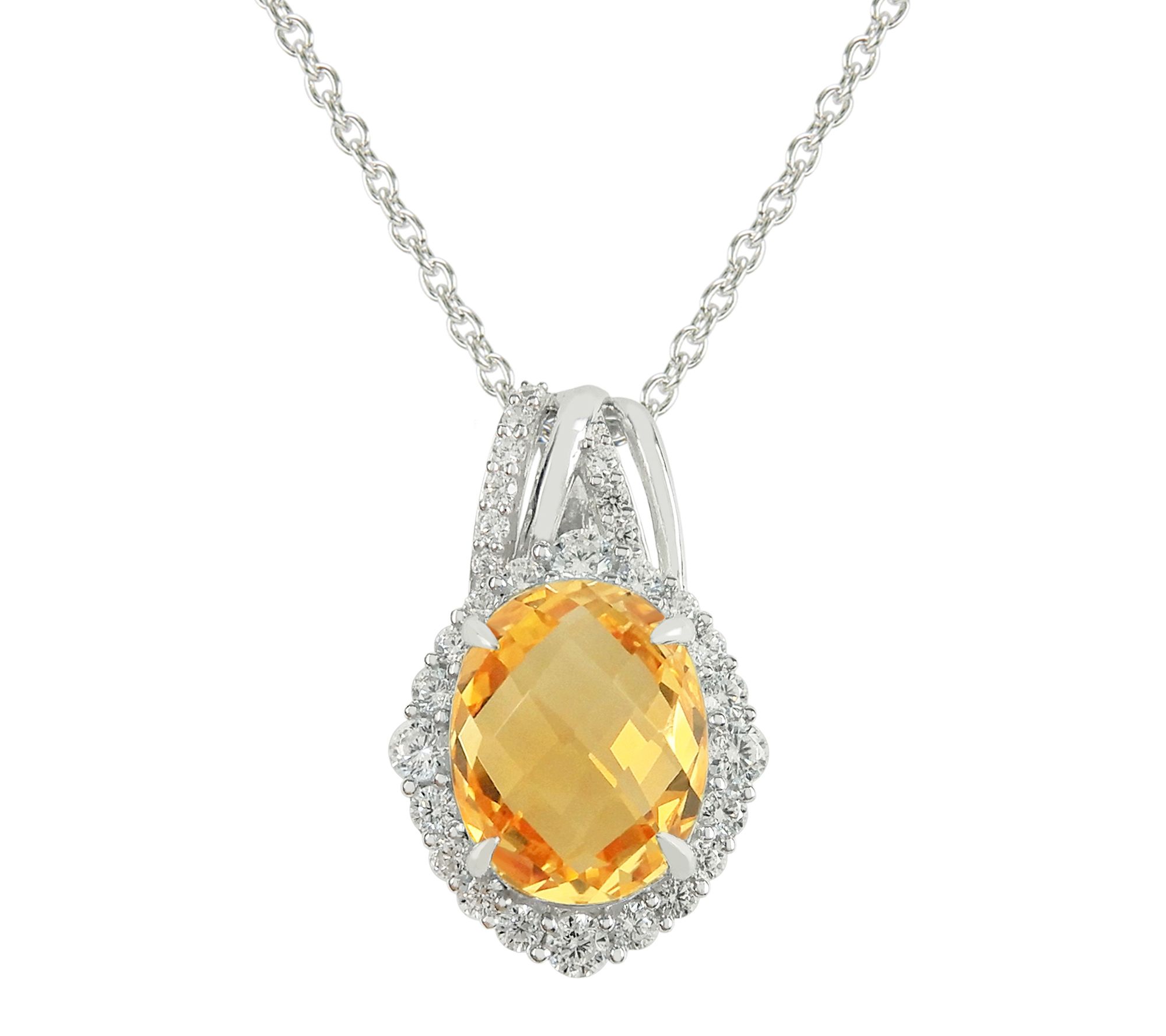 Diamonique Citrine Center Pendant w/ Chain, Sterling Silver