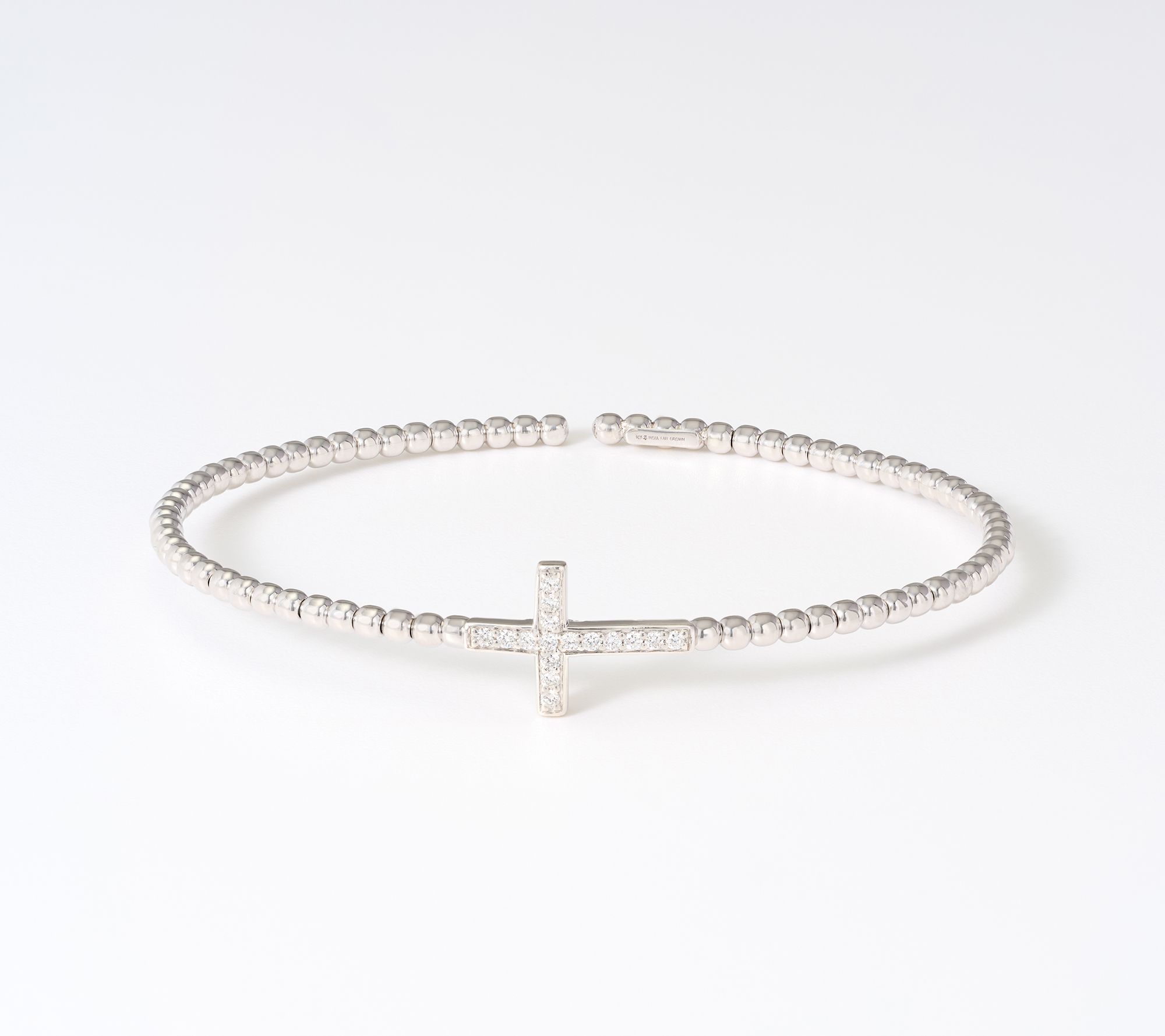 Fire Light Lab Grown Diamonds 0.15 cttw Cross Bead Bangle, Sterling Silver