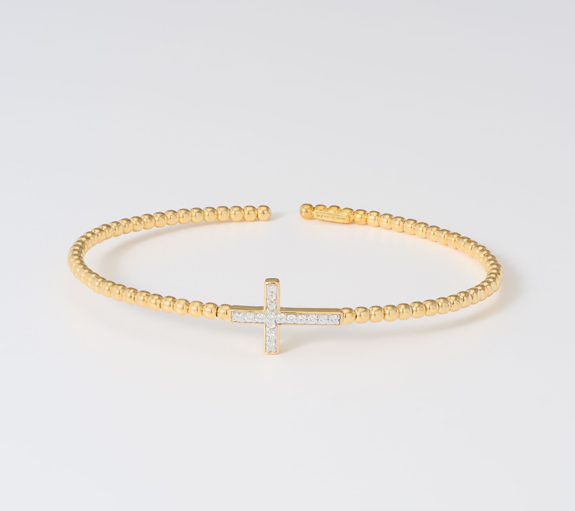 Fire Light Lab Grown Diamonds 0.15 cttw Cross Bead Bangle, Sterling Silver