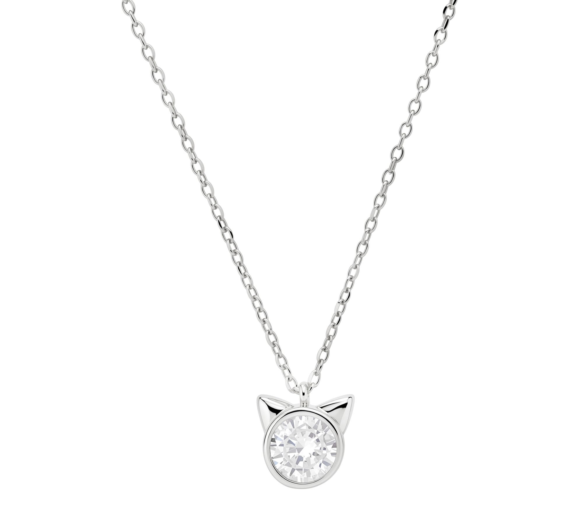 Diamonique Kitty Cat Necklace Sterling Silver