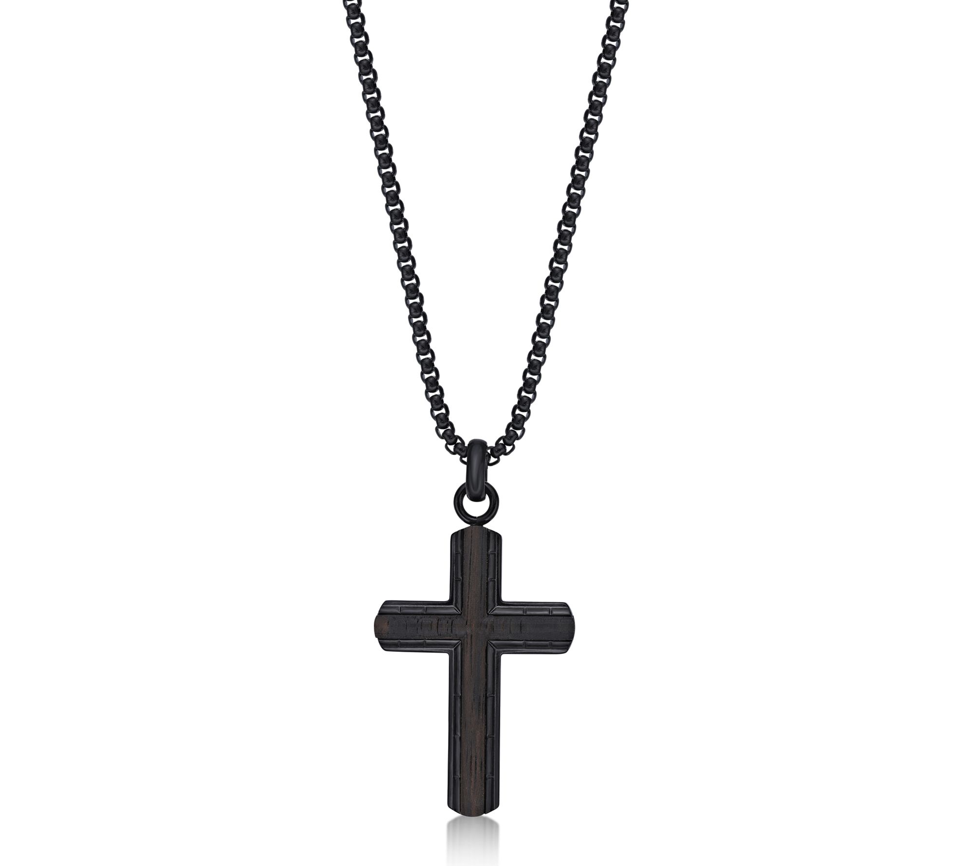 LYNX Men's Stainless Steel Wood Inlay Cross Pendant w/ Chain
