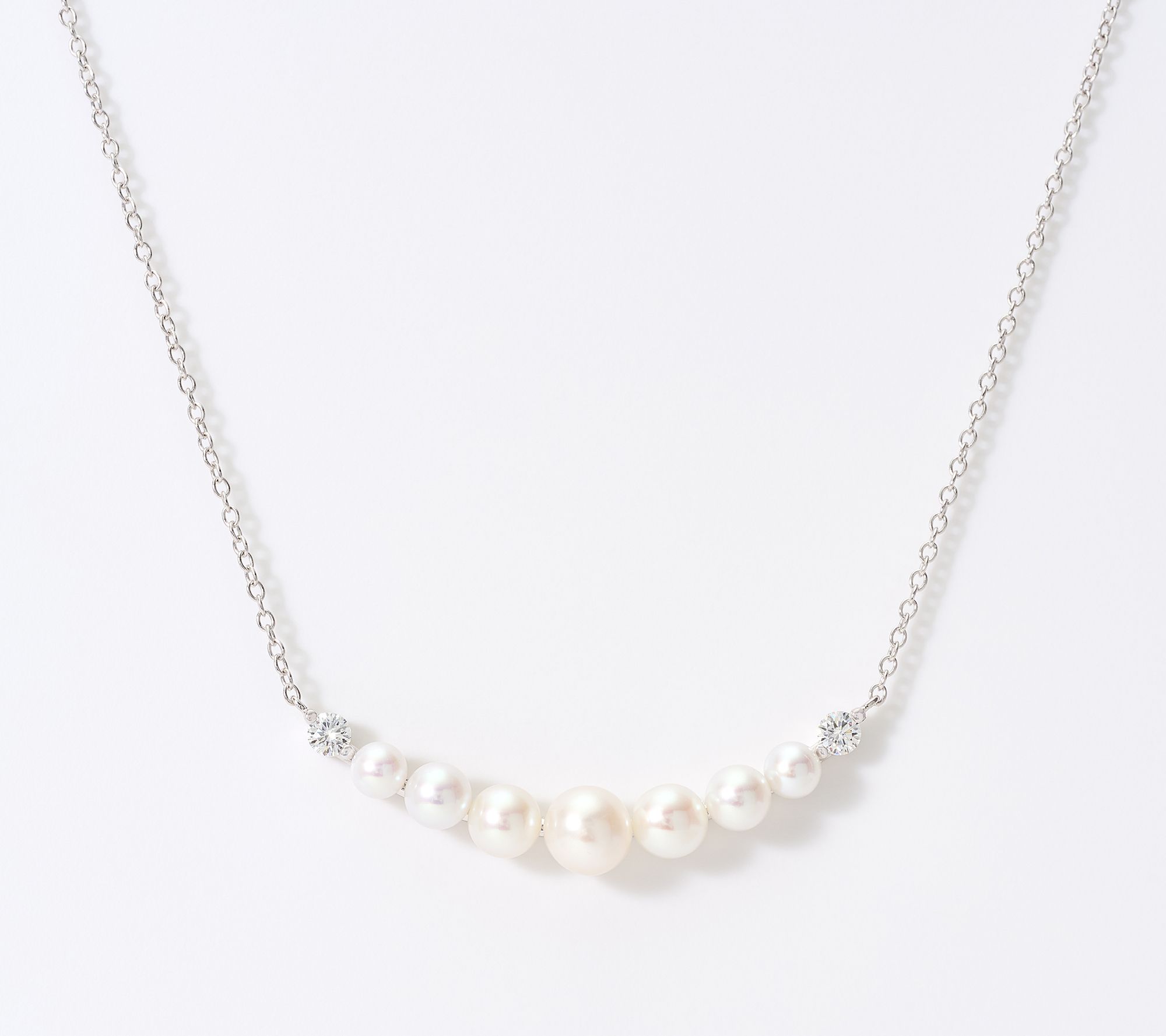 Fire Light Lab Grown Diamonds 0.34 ctw Graduated Pearl Necklace, Sterl