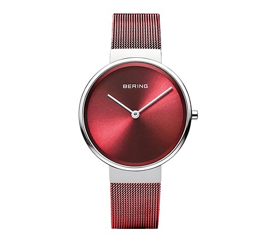 Bering Women's Stainless Red Sunray Dial Watch