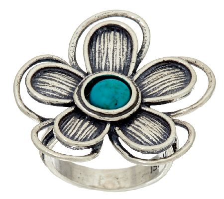 Sterling Silver Turquoise Flower Ring by Or Paz - QVC.com
