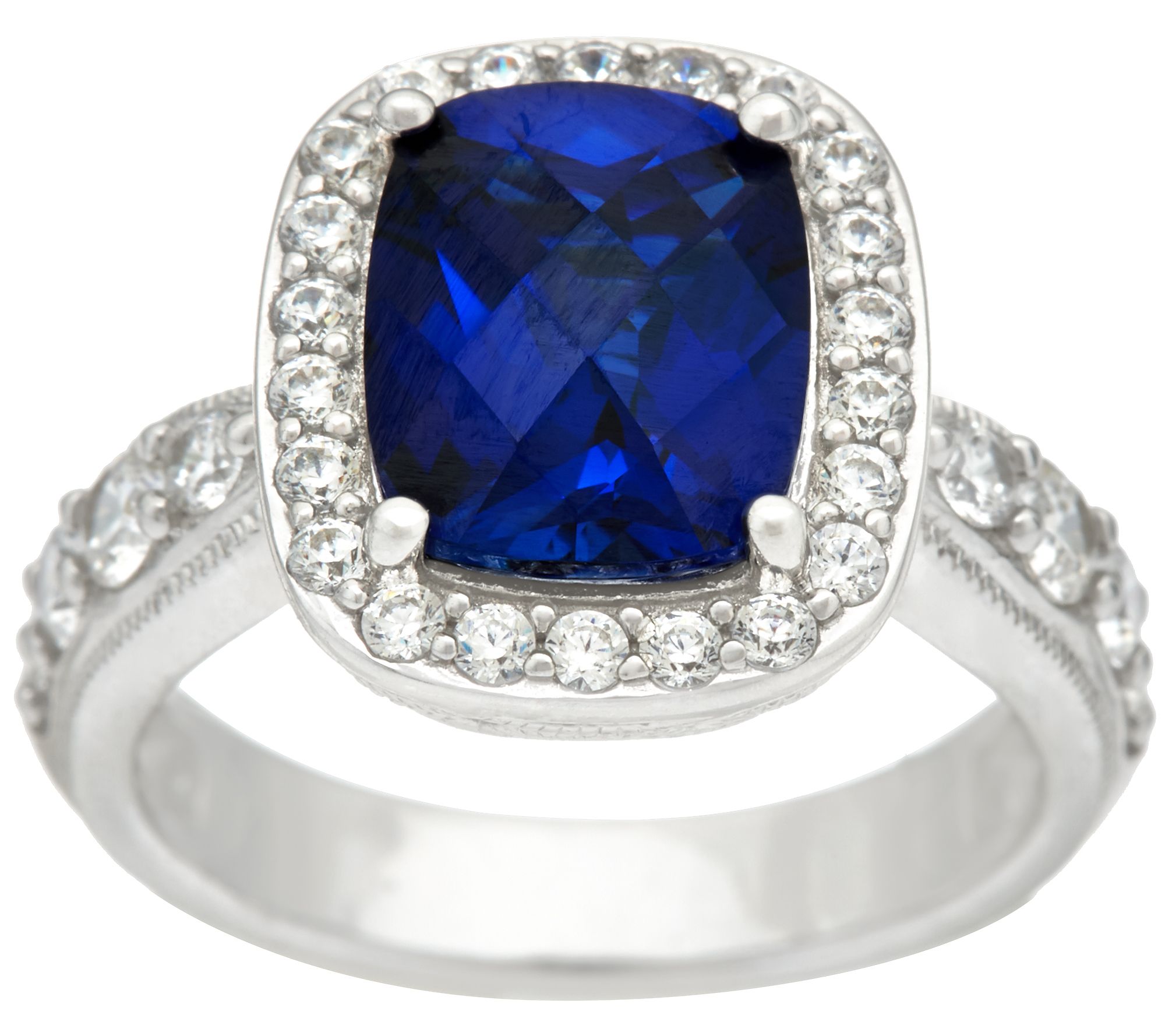 Diamonique & Emerald Cut Simulated Gemstone Ring, Platinum Clad - QVC.com