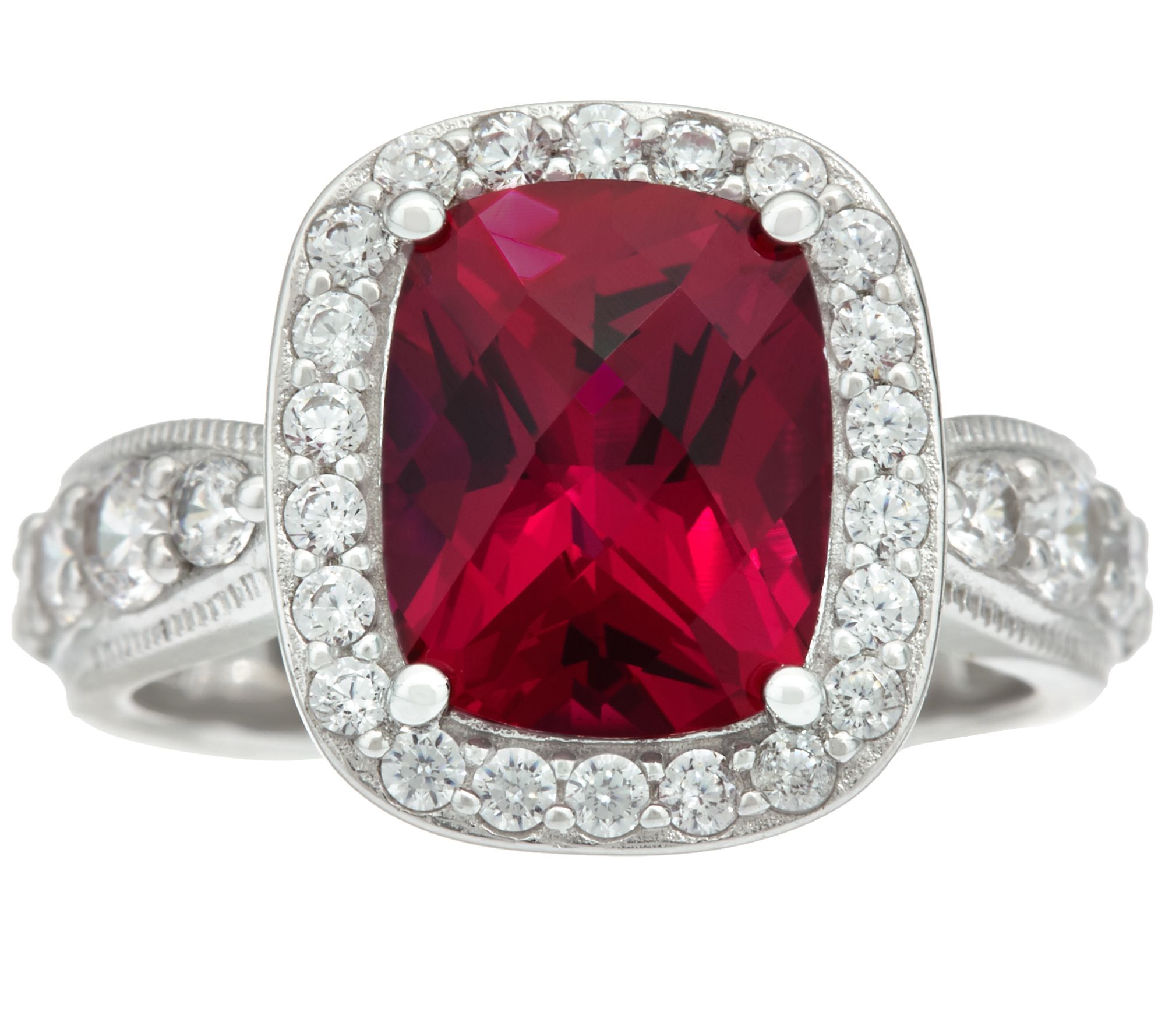 Diamonique & Emerald Cut Simulated Gemstone Ring, Platinum Clad - QVC.com