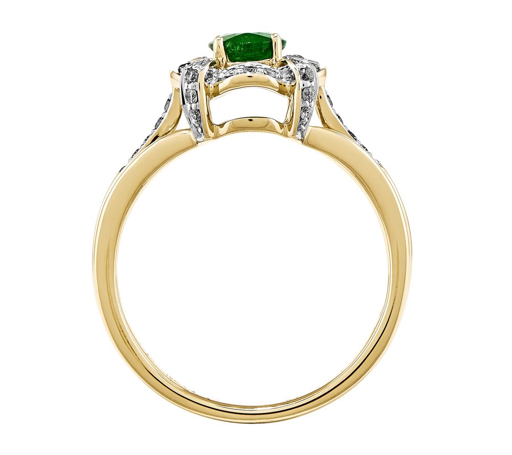 14K Diamond & Emerald Halo Ring - QVC.com