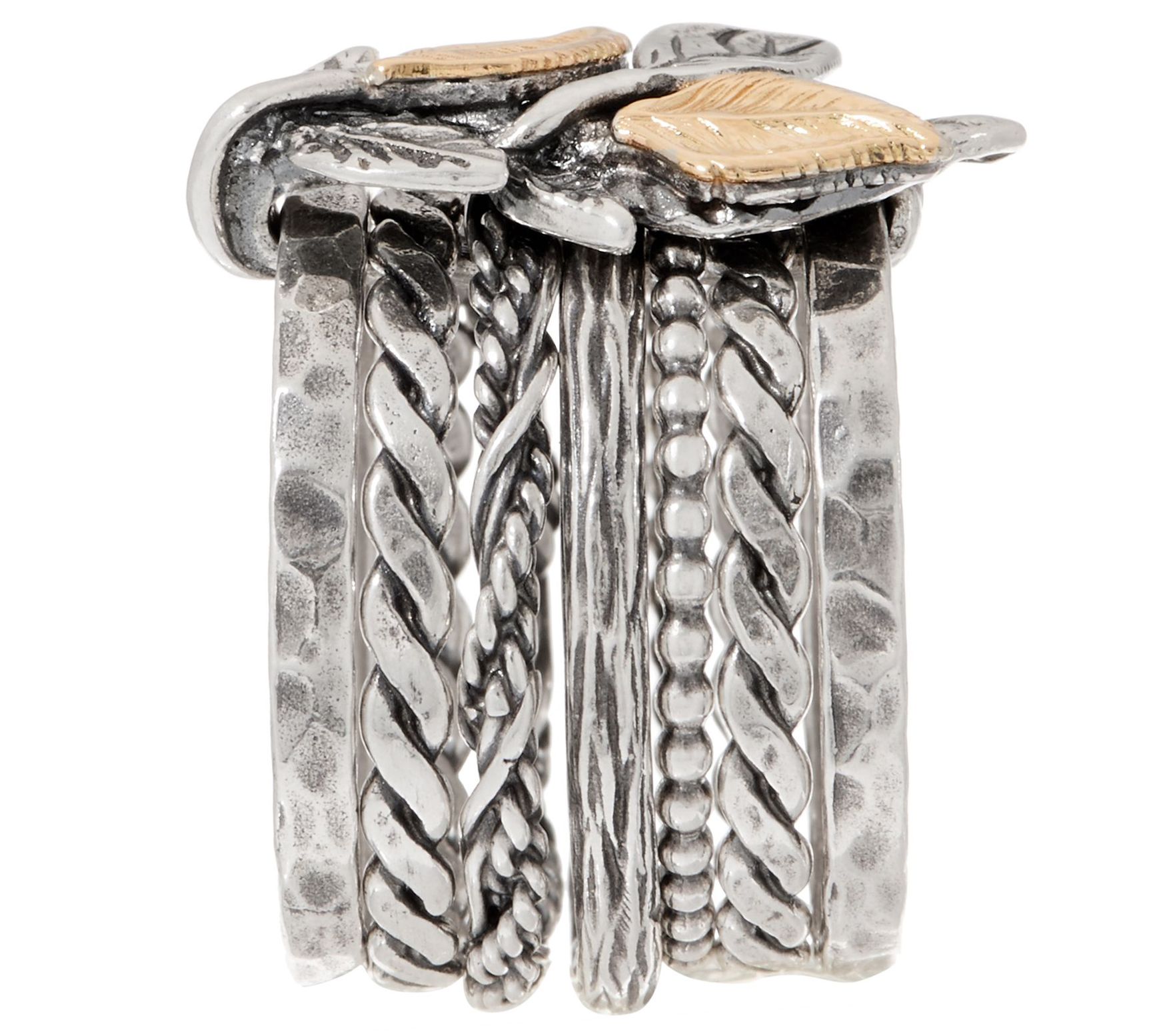 Or Paz 14K Gold & Sterling Silver Multi-Band Ring w/ Leaf Details - QVC.com
