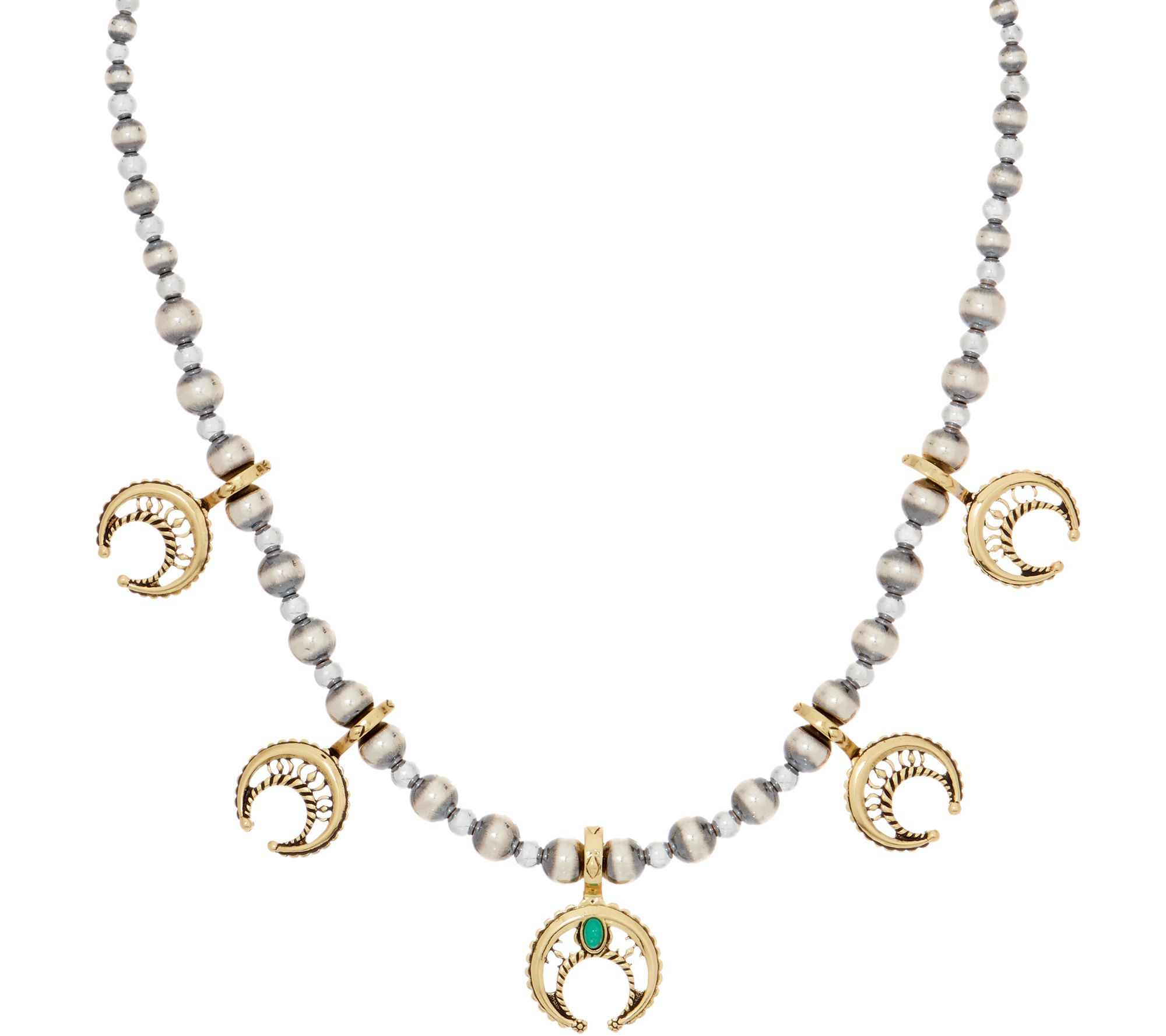 American West Sterling Silver & Brass Naja Bead Necklace - QVC.com