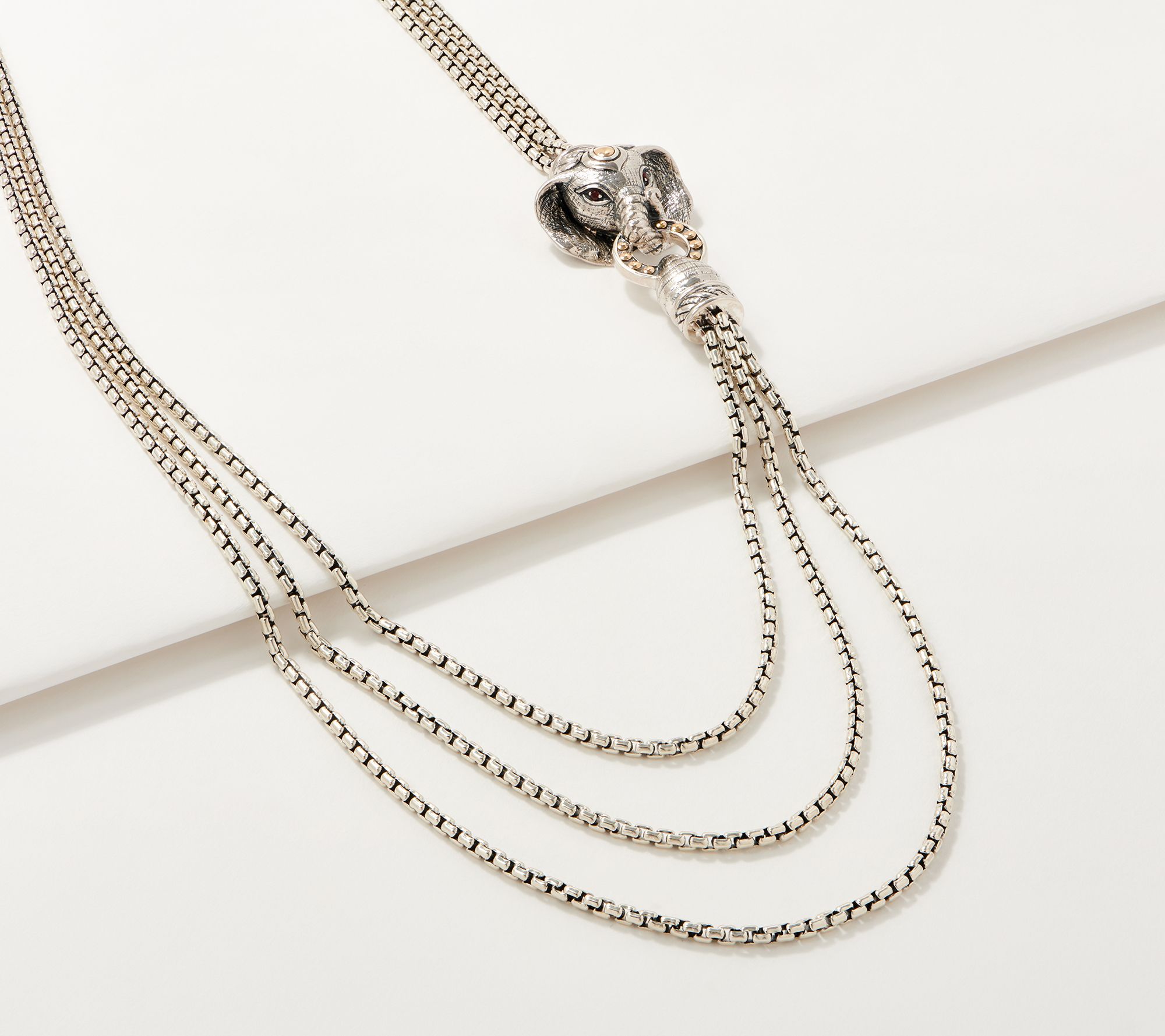 JAI Sterling Silver Figural Triple Box Chain Necklace, 69.0g - J365611