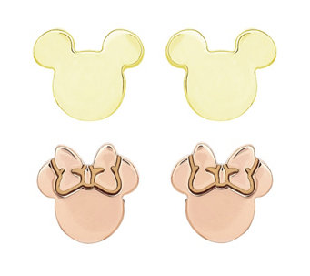 Disney Minnie & Mickey Earring Set, 18K Gold Plated Sterling - J370411