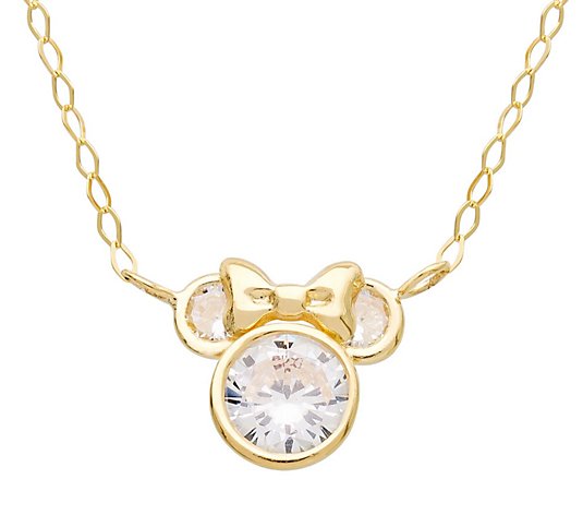 Diamonique Disney Minnie Mouse Necklace, 14K Go ld