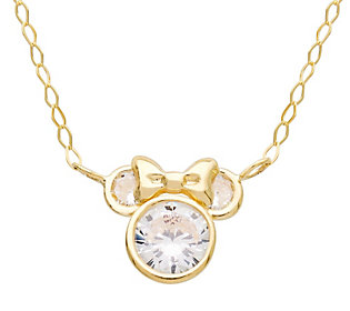 Diamonique Disney Mickey Initial Pendant w/ Chain, 14K Gold - QVC.com