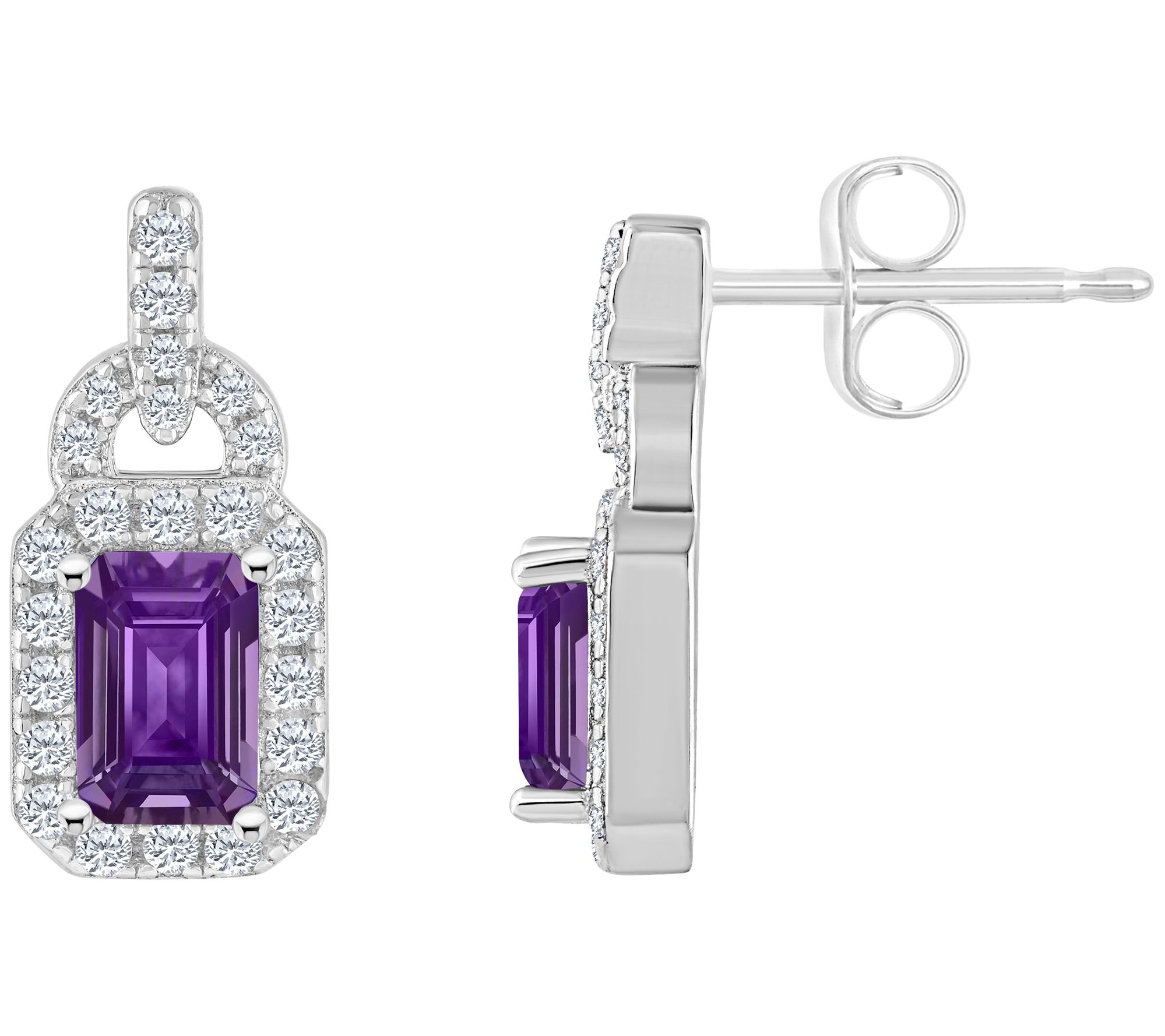 Sterling Silver Multi-Gemstone Emerald Cut Earr ings