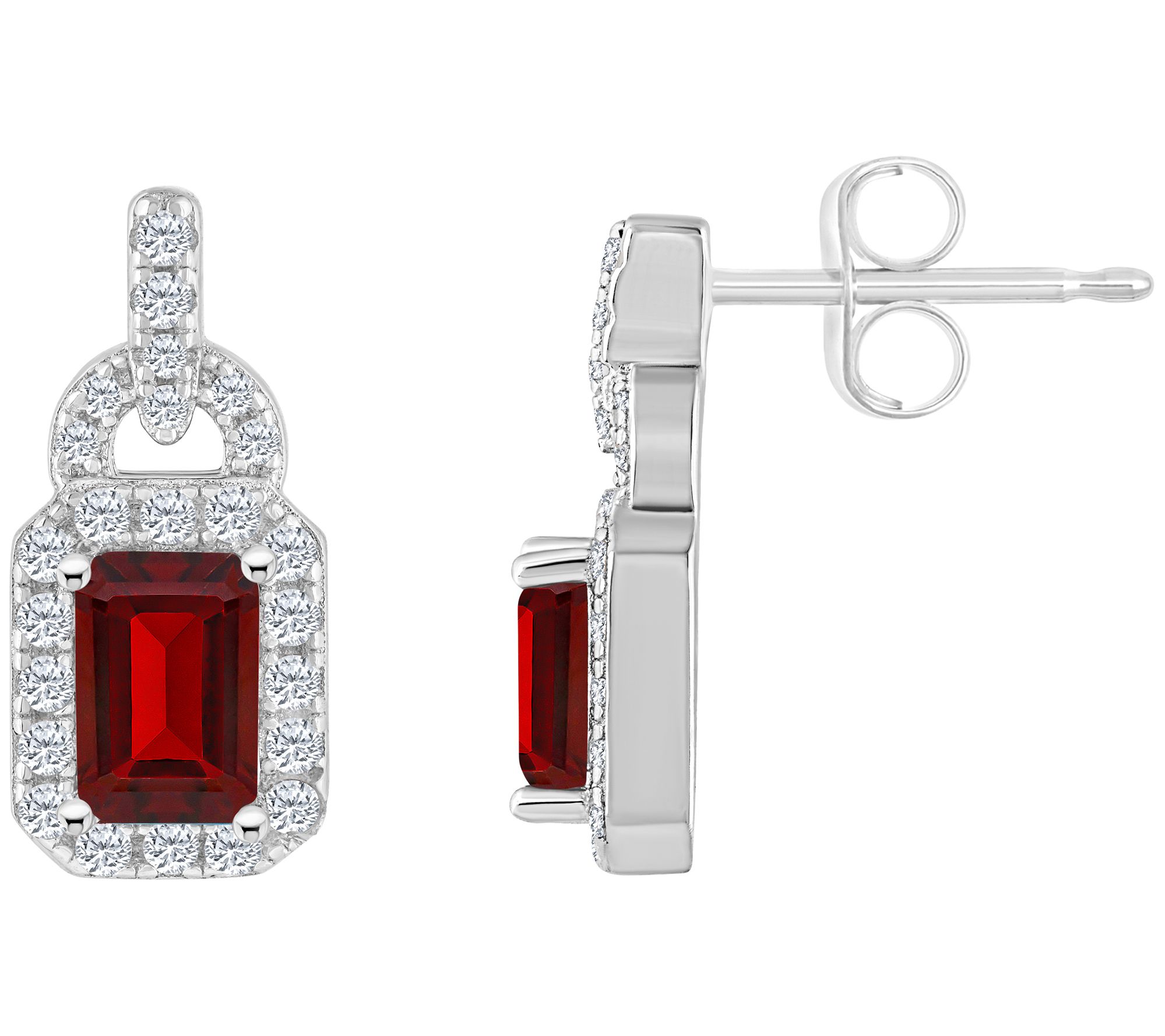 Sterling Silver Multi-Gemstone Emerald Cut Earr ings