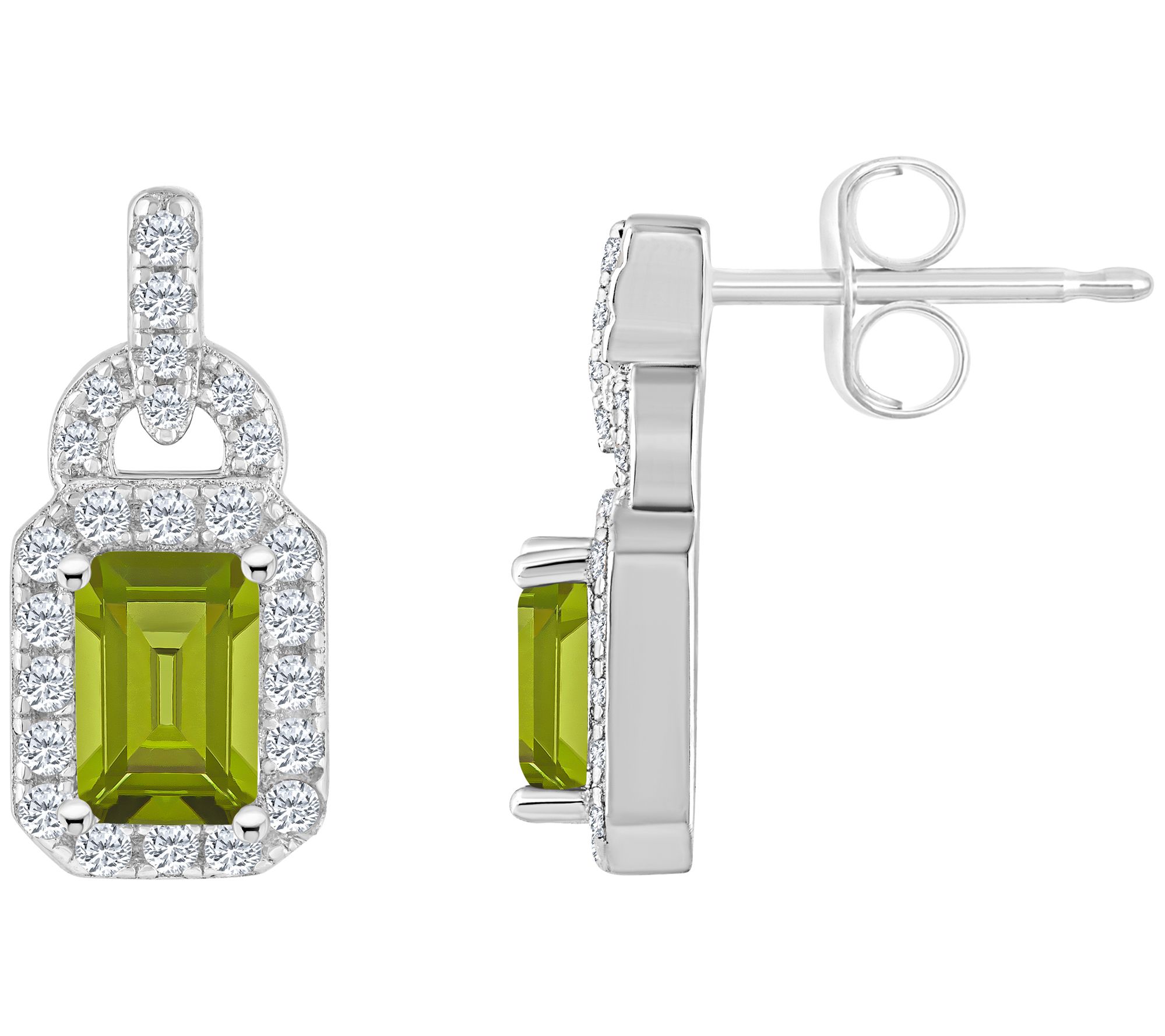 Sterling Silver Multi-Gemstone Emerald Cut Earr ings