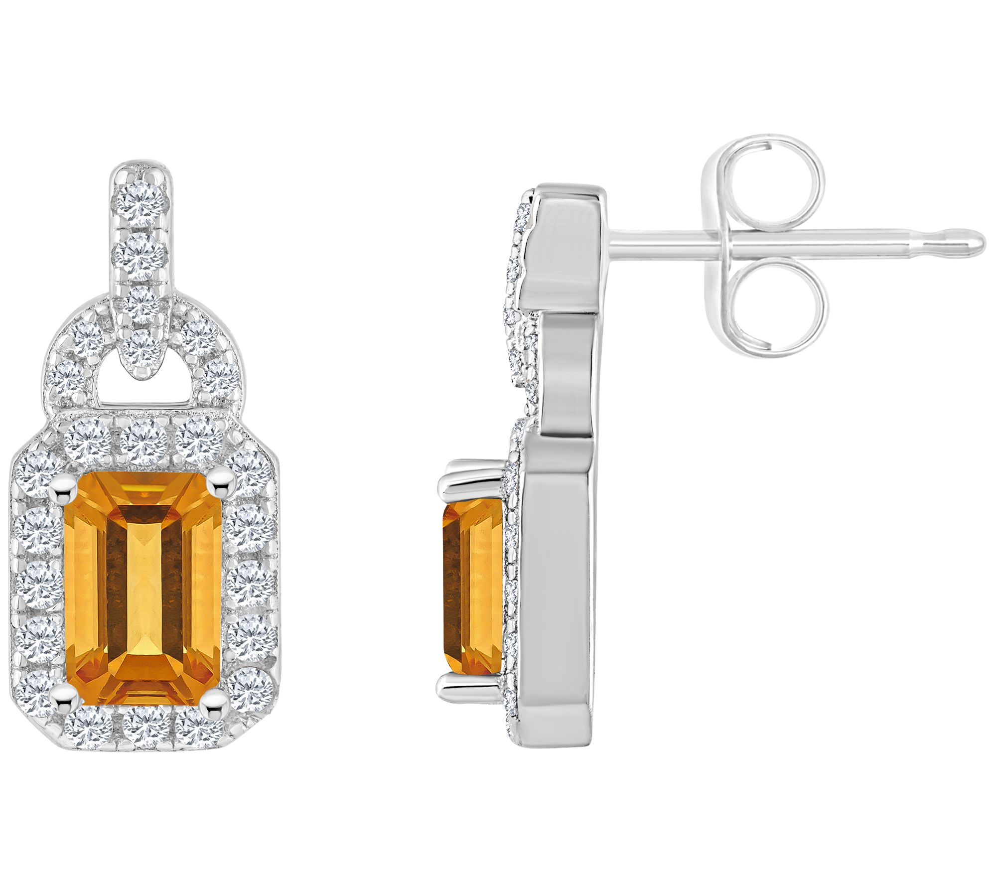 Sterling Silver Multi-Gemstone Emerald Cut Earr ings