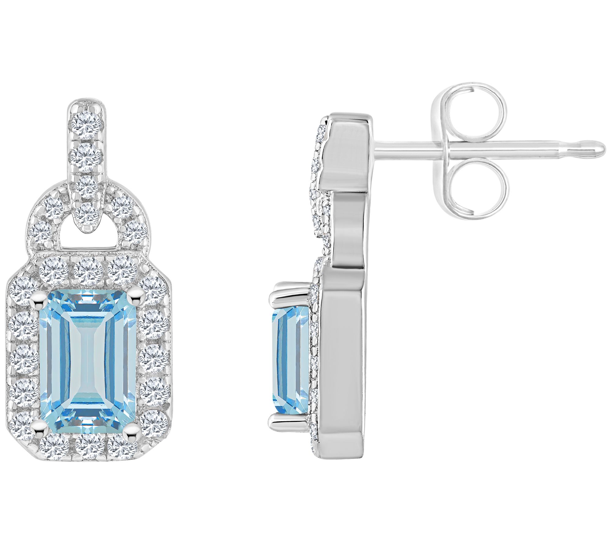 Sterling Silver Multi-Gemstone Emerald Cut Earr ings