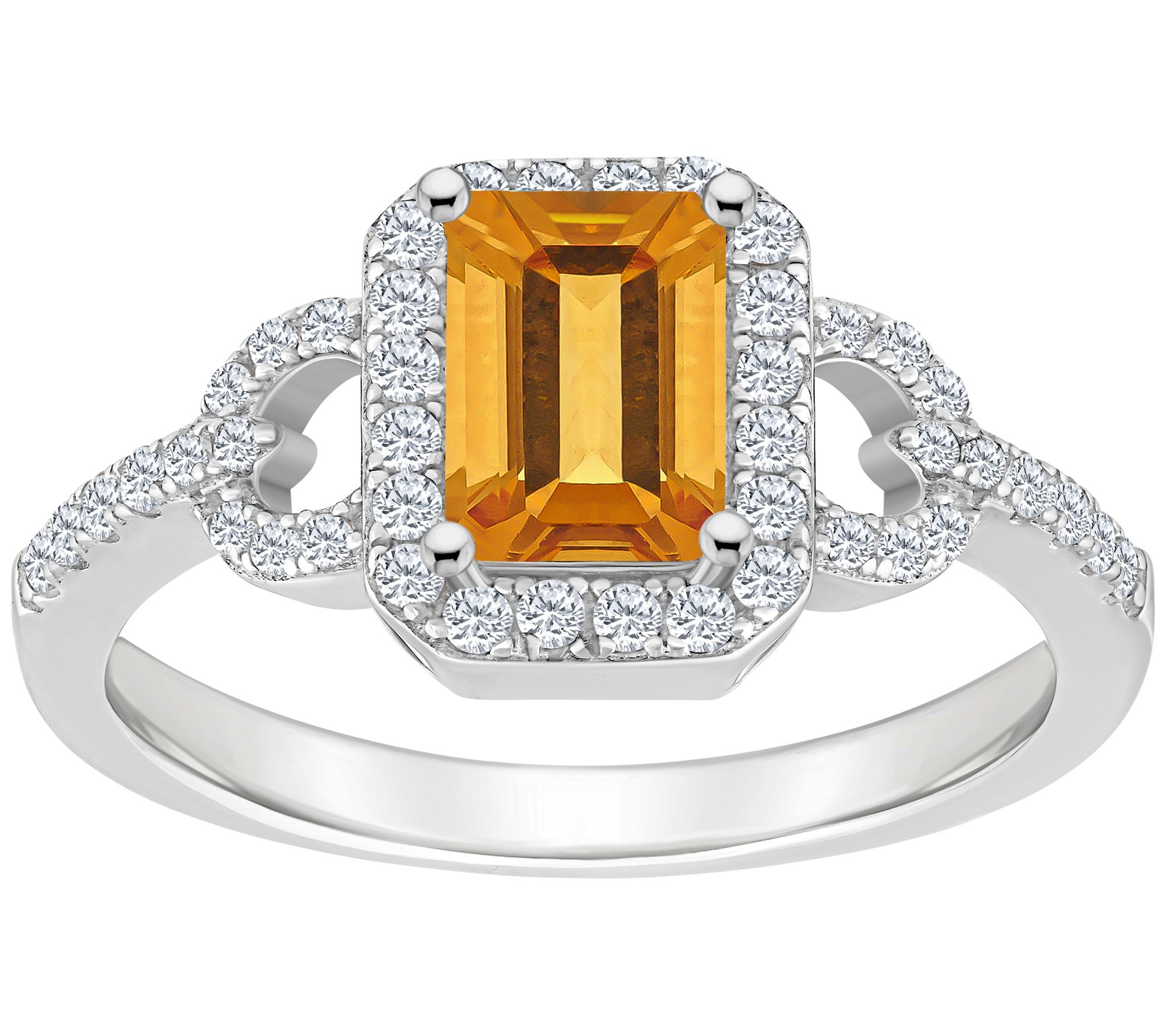 Sterling Silver Emerald Cut Gemstone & White Toaz Ring