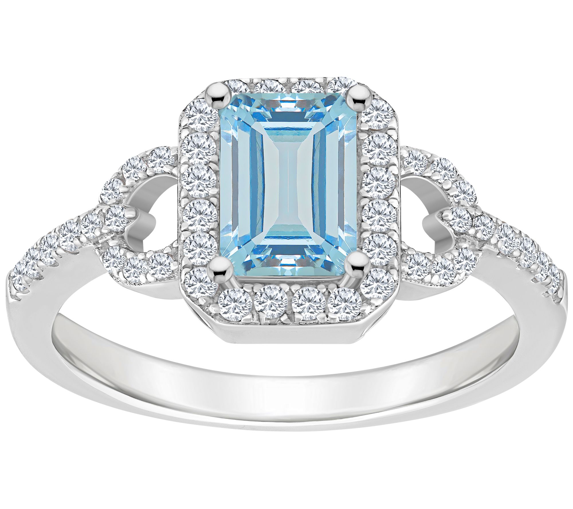 Sterling Silver Emerald Cut Gemstone & White Toaz Ring