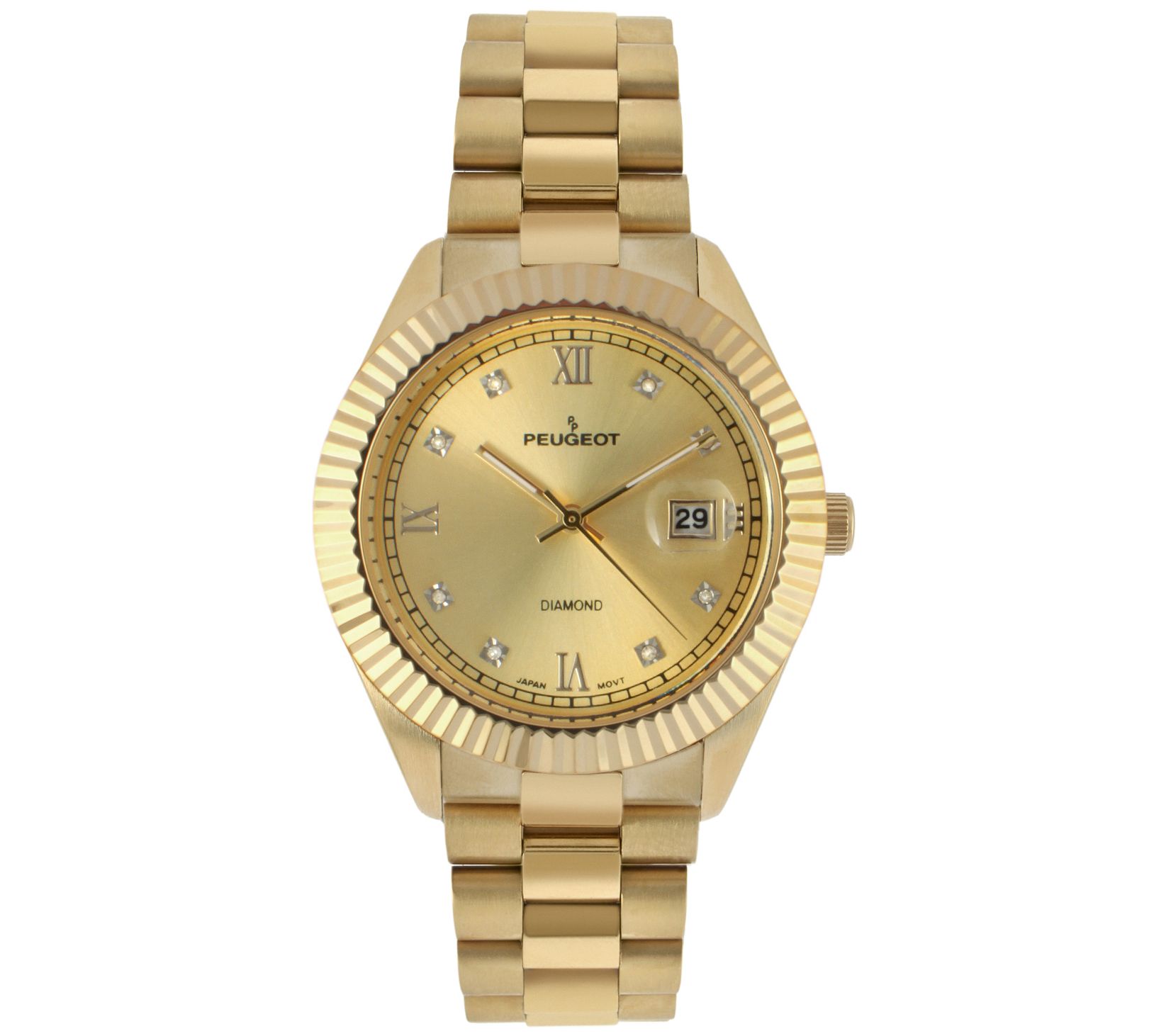 Peugeot Men's 14K Plated Stainless Diamond Bracelet Watch