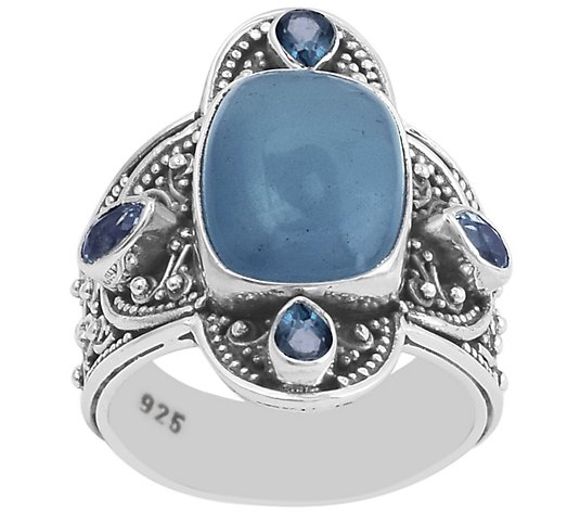 Artisan Crafted Sterling Milky Aqua and LondonBlue Topaz Ring