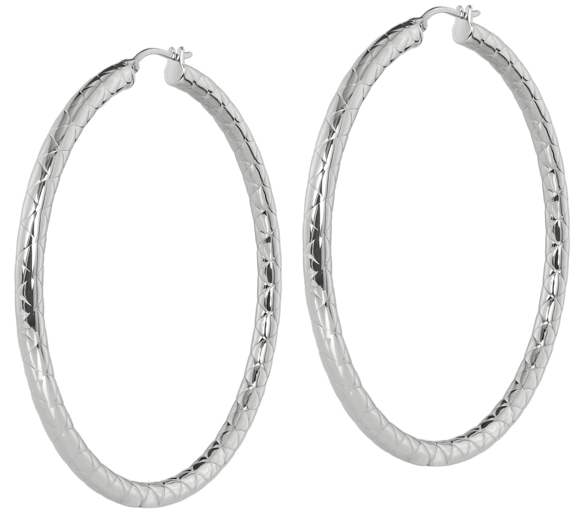 Steel By Design 2-3/4" Thin Quilt Polished HoopEarrings