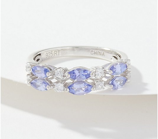Bonyak Jewelry Genuine Oval Tanzanite and White Topaz Ring in Sterling Silver Size 6.00 