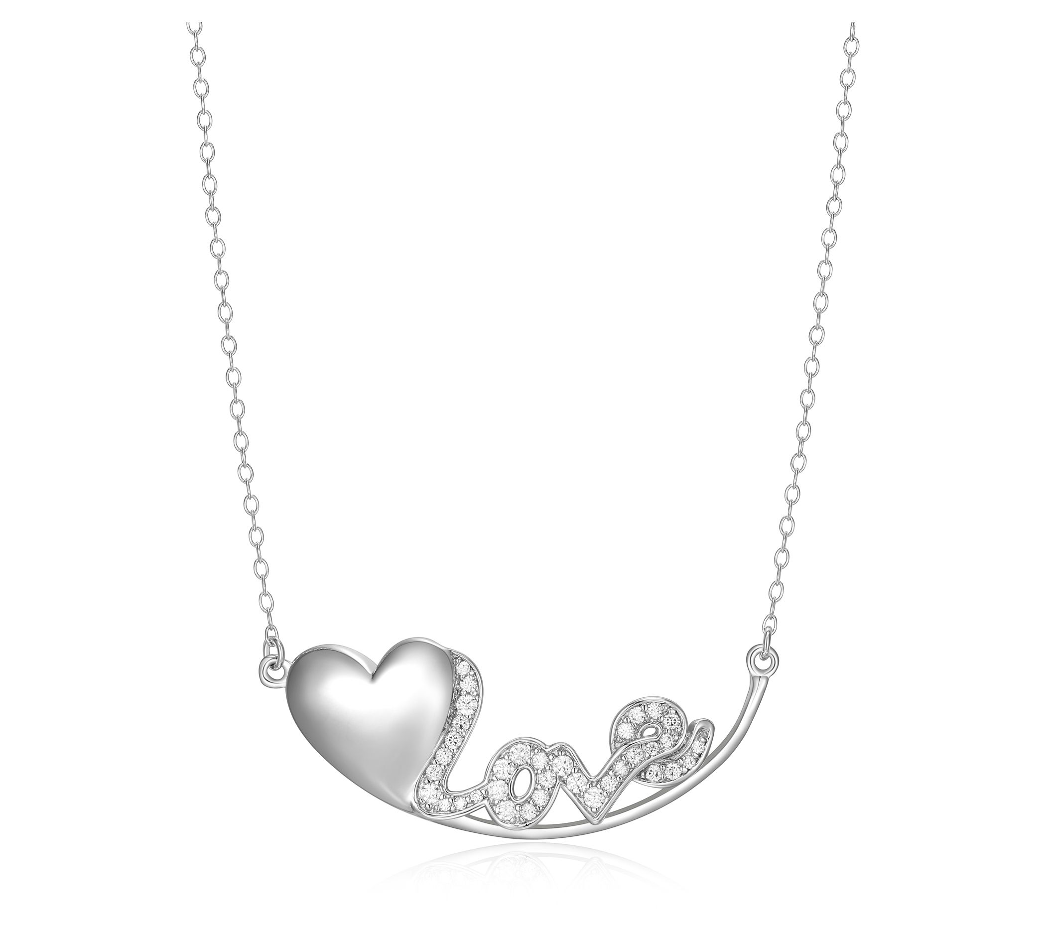 Diamonique Designer Love and Heart Message Necklace Sterling