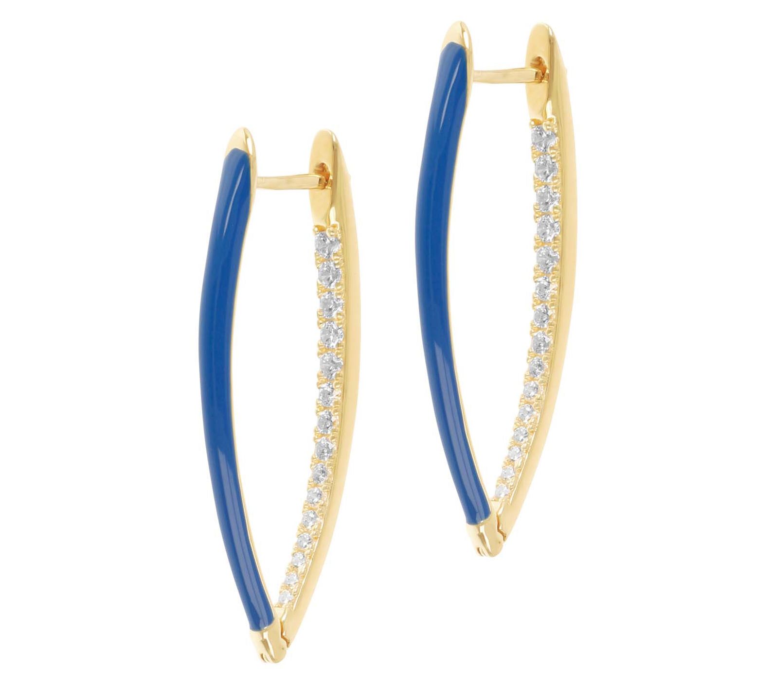 Diamonique 0.55 cttw Enamel Hoop Earrings, 14K Gold Plated