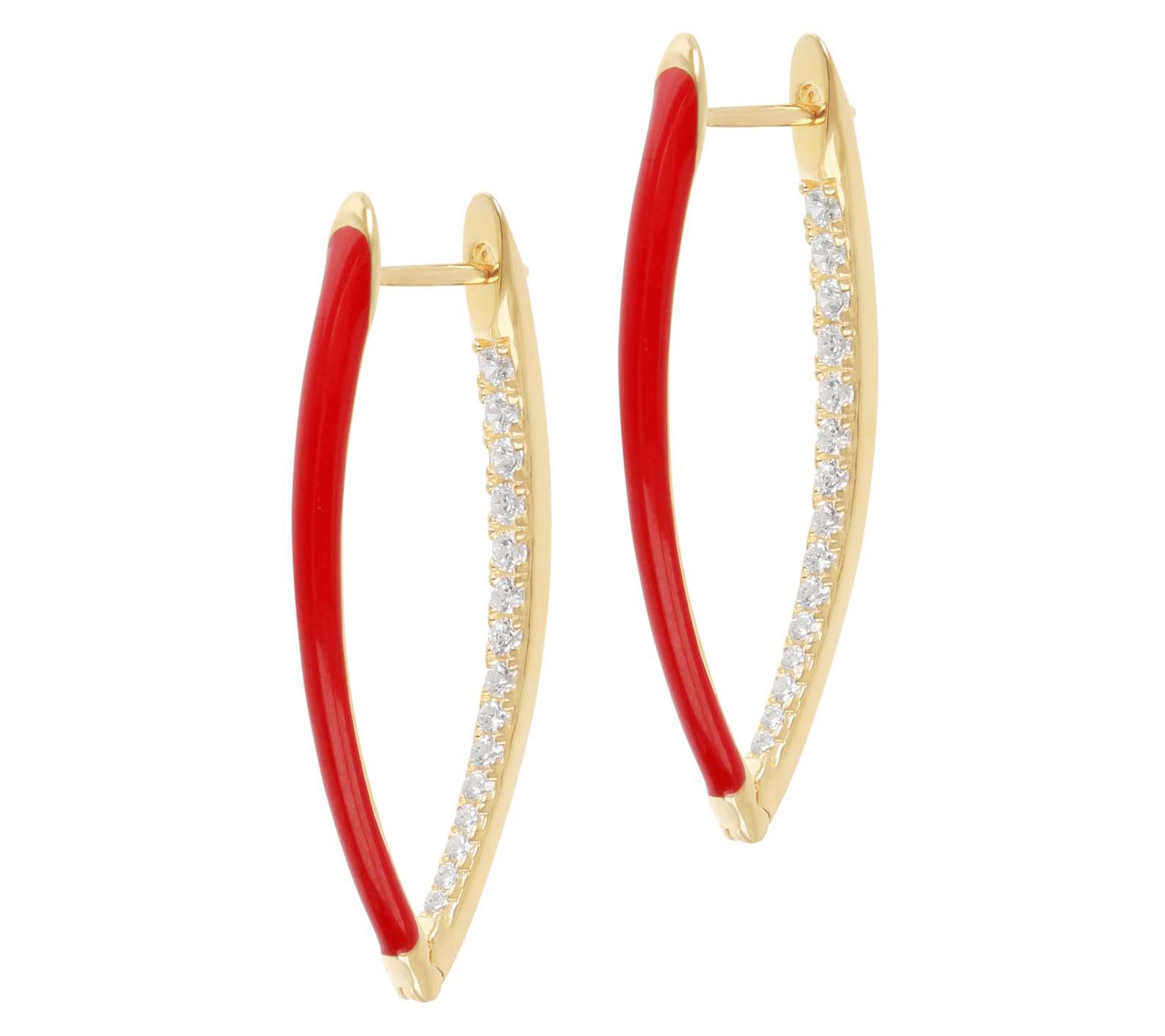 Diamonique 0.55 cttw Enamel Hoop Earrings, 14K Gold Plated