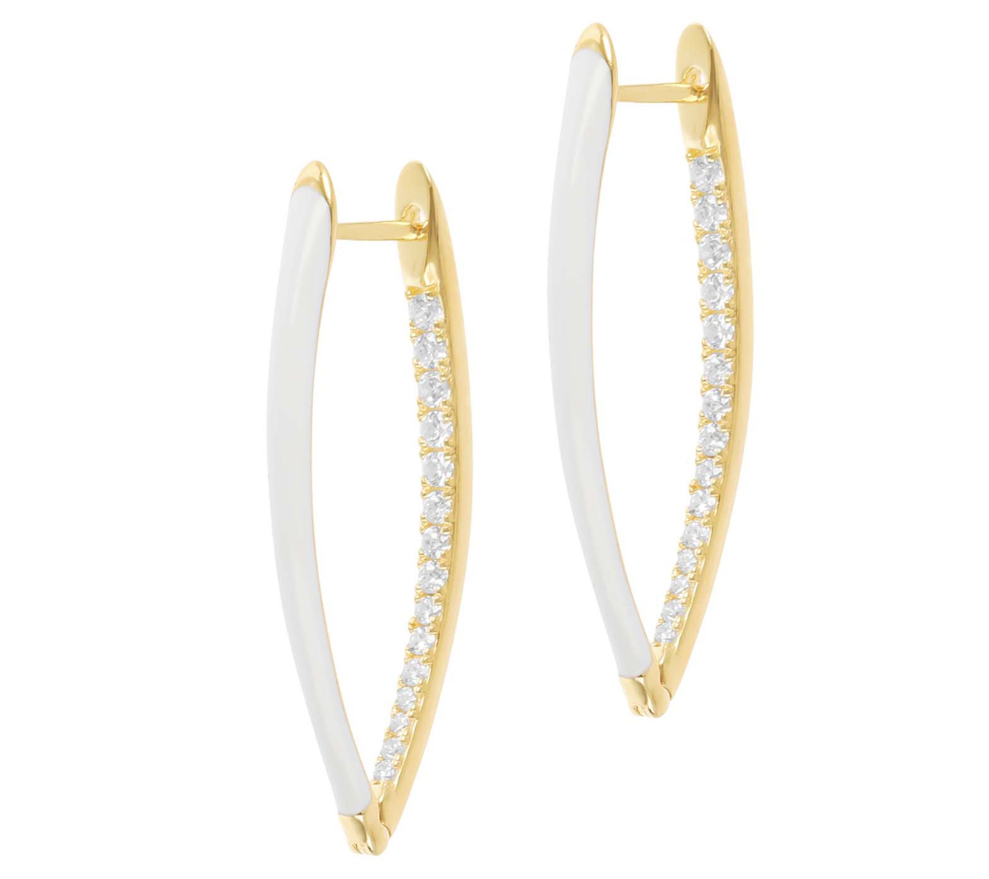 Diamonique 0.55 cttw Enamel Hoop Earrings, 14K Gold Plated