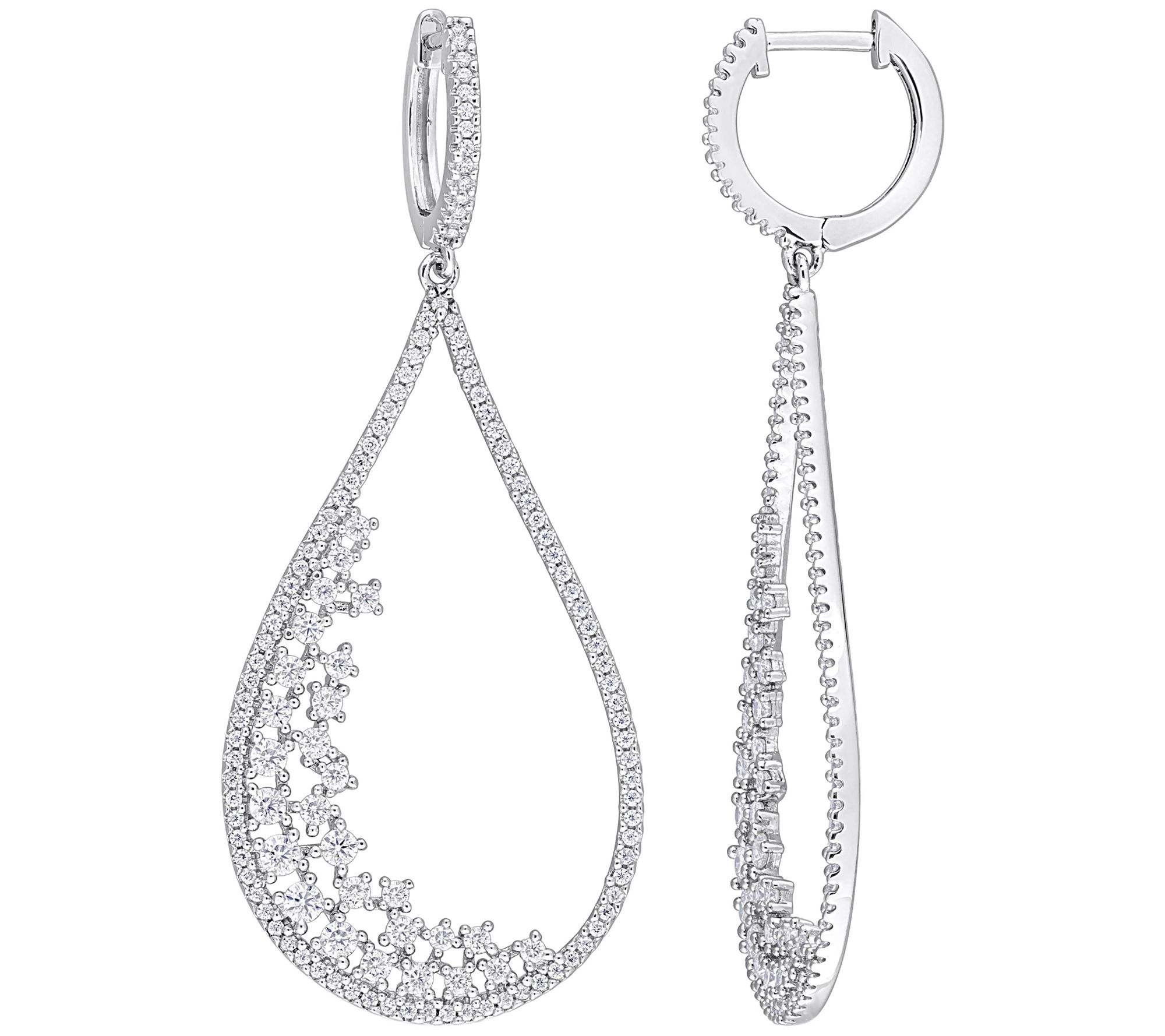 MoissanIce 1.55 cttw Moissanite Hoop Dangle Earrings, Sterling