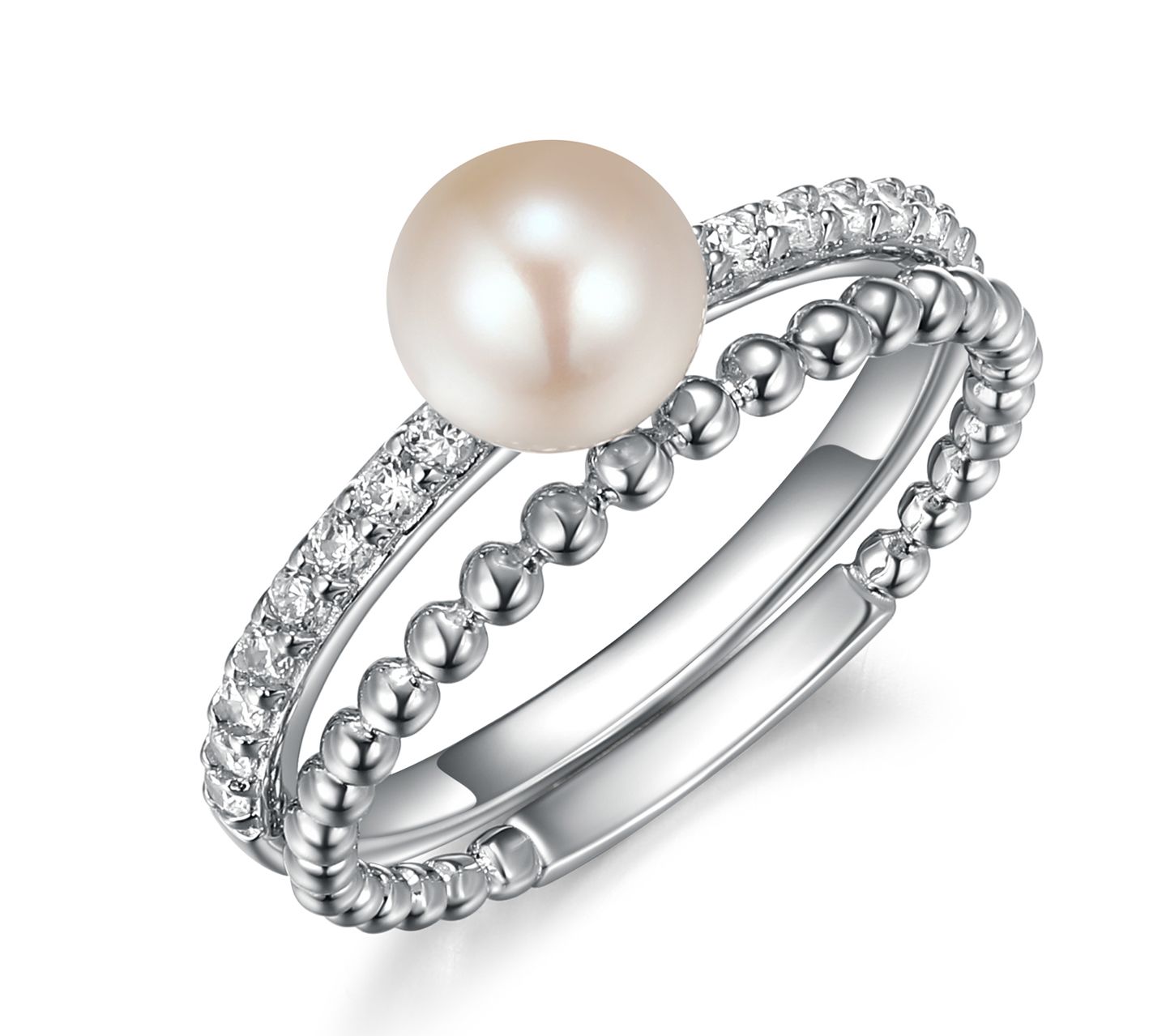 Diamonique Cultured Pearl Stackable Ring Set, Sterling Silver