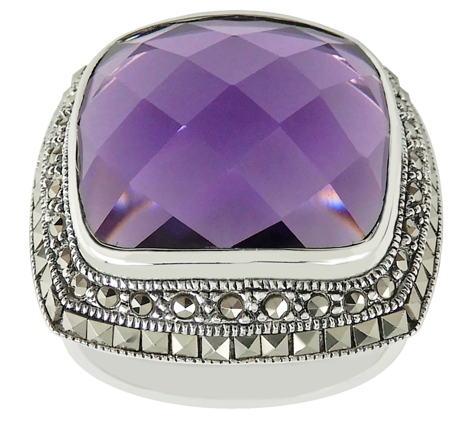 Suspicion Sterling Cushion Gemstone & Marcasite Cocktail Ring