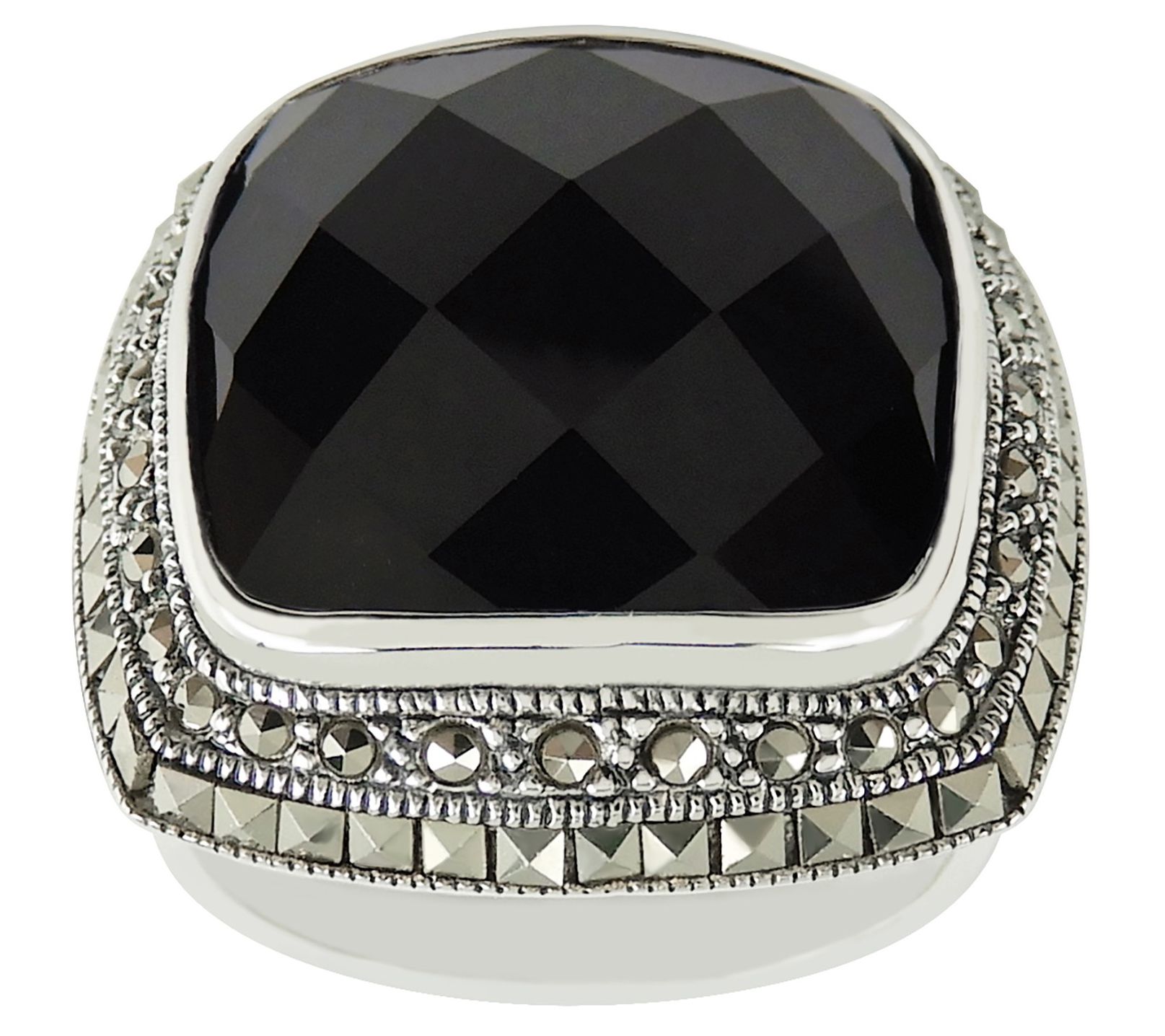 Suspicion Sterling Cushion Gemstone & Marcasite Cocktail Ring