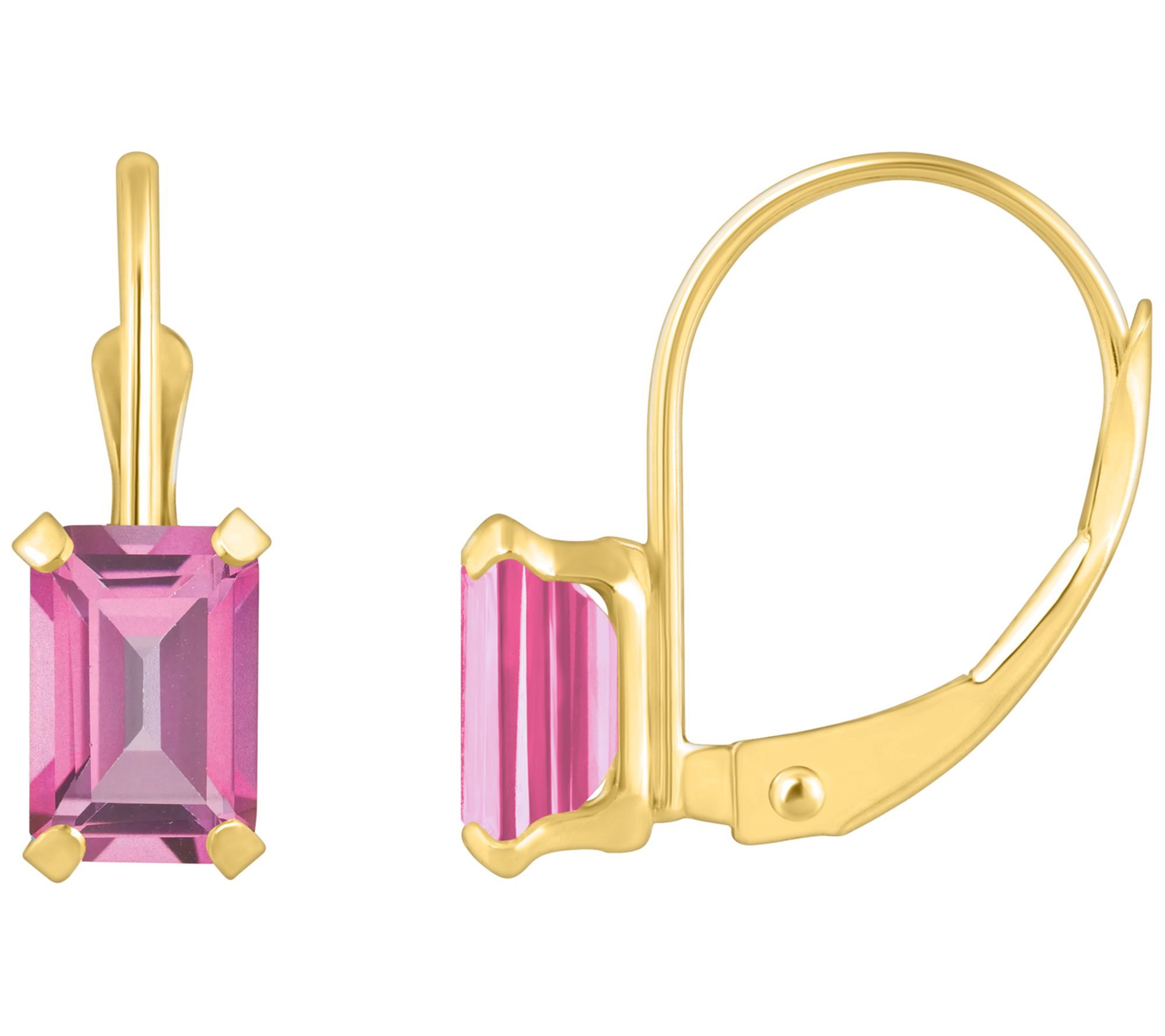 Affinity Gems Emerald Cut Leverback Earrings, 10K Gold