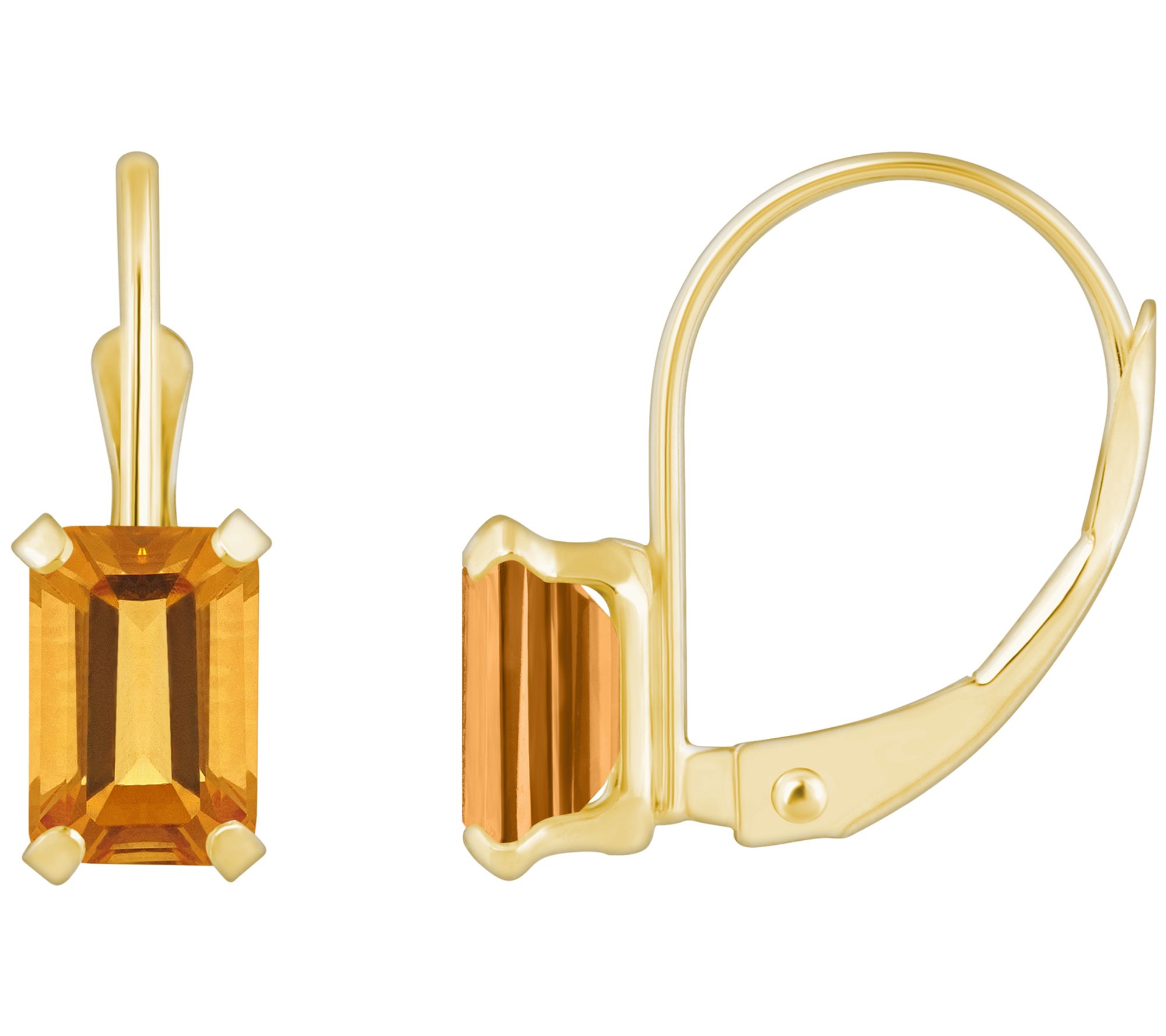 Affinity Gems Emerald Cut Leverback Earrings, 10K Gold