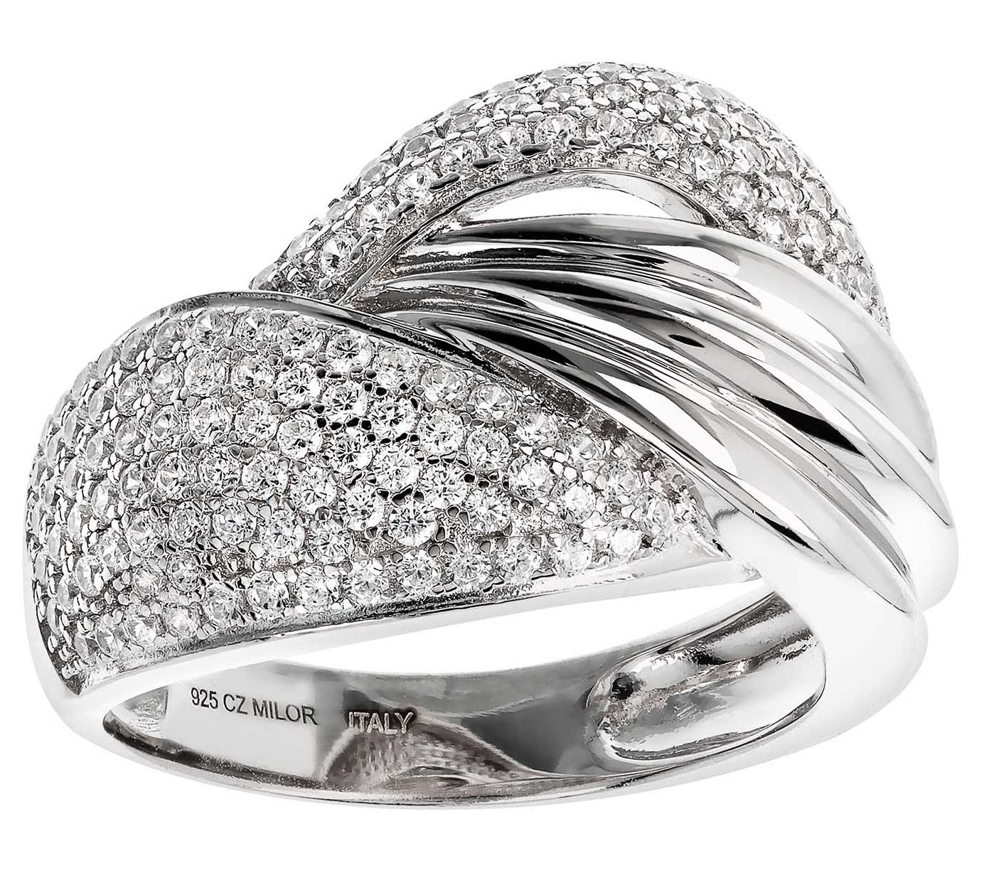 Diamonique Pave Bold ByPass Band Ring, Sterling Silver