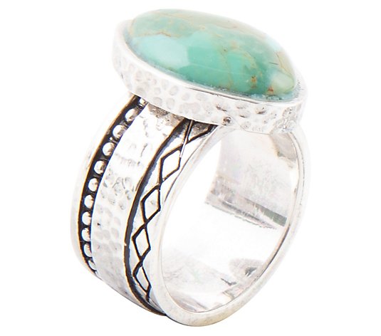 Barse Artisan Crafted Composite TurquoiseHammered Ring