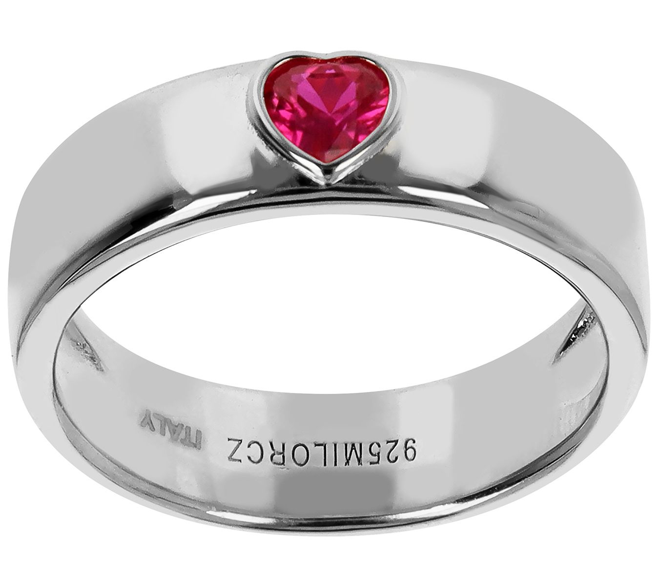 Diamonique Italia Red Heart Band Ring, SterlingSilver
