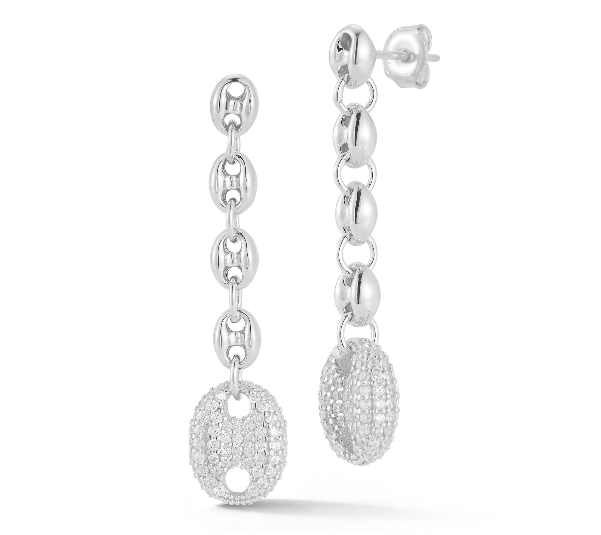 Sterlina Silver Pave Mariner Chain Drop Earrings, Sterling